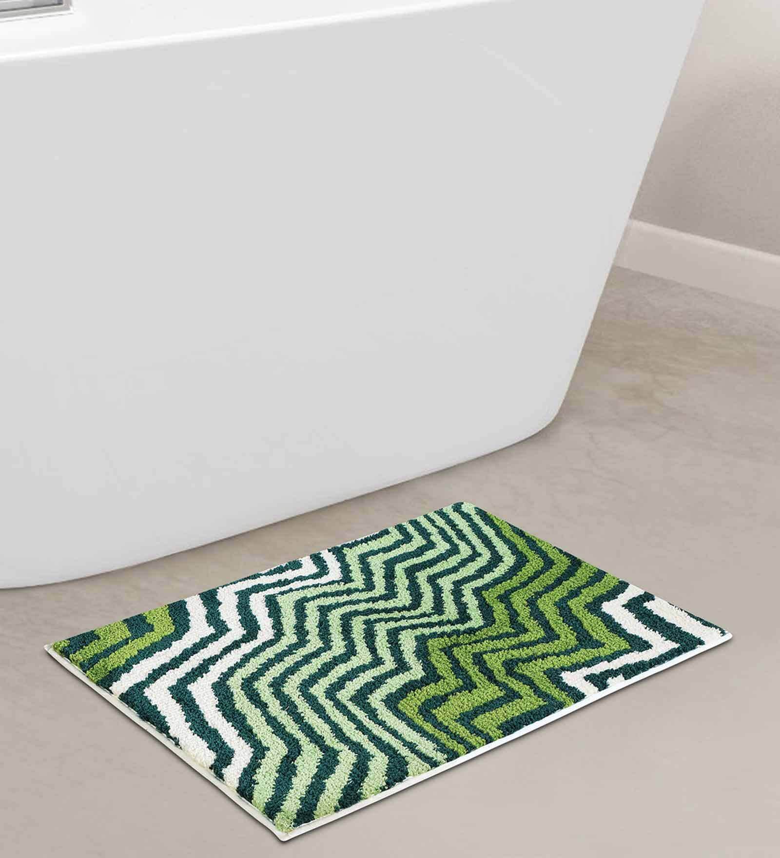 Buy Green Geometric Polyester AntiSkid Bathmat by Obsessions at 20 OFF