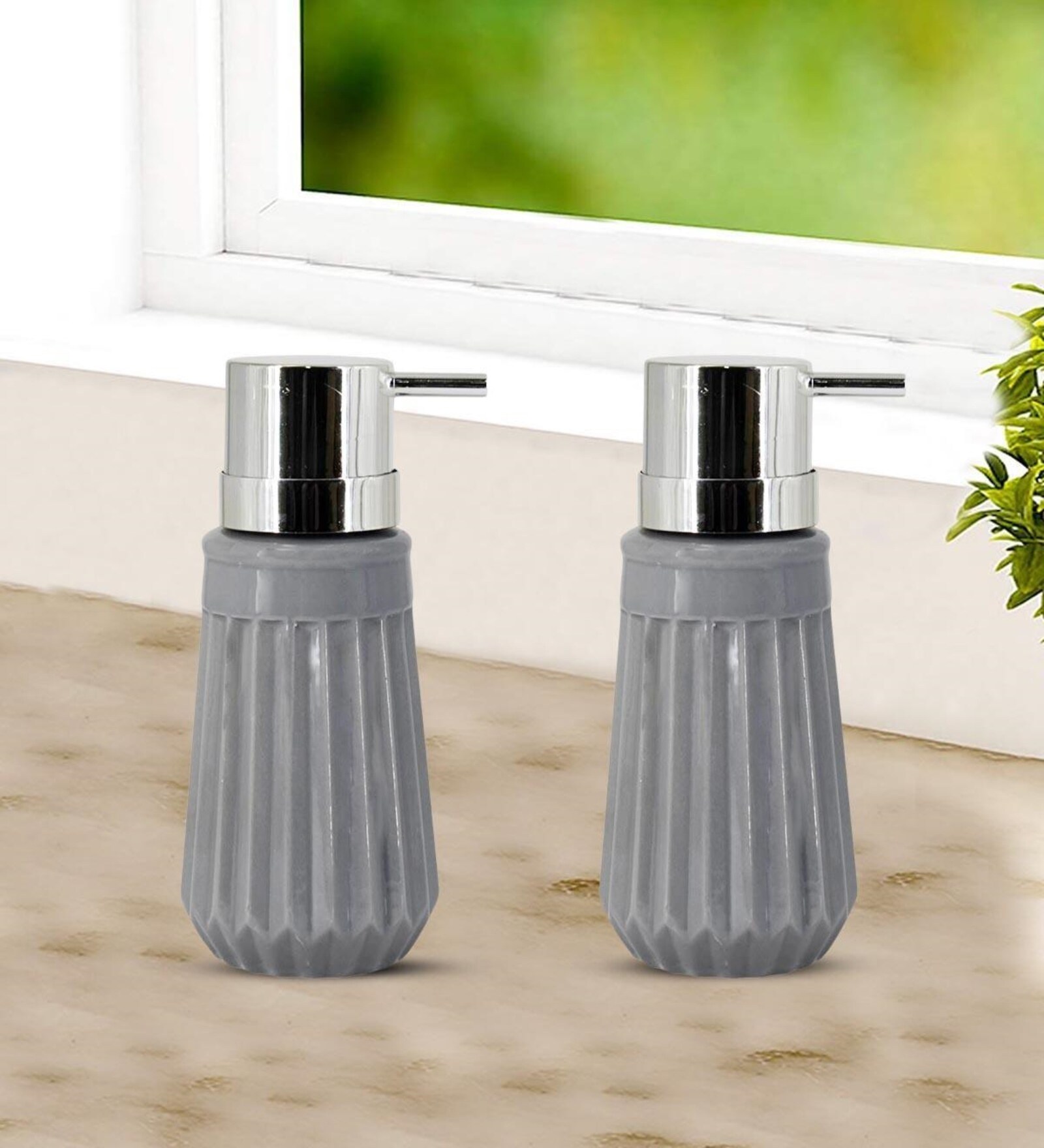 Buy Grey 300 ml Ceramic Liquid Soap Dispenser (Set of 2) by Kookee at 20 OFF by Kookee Pepperfry