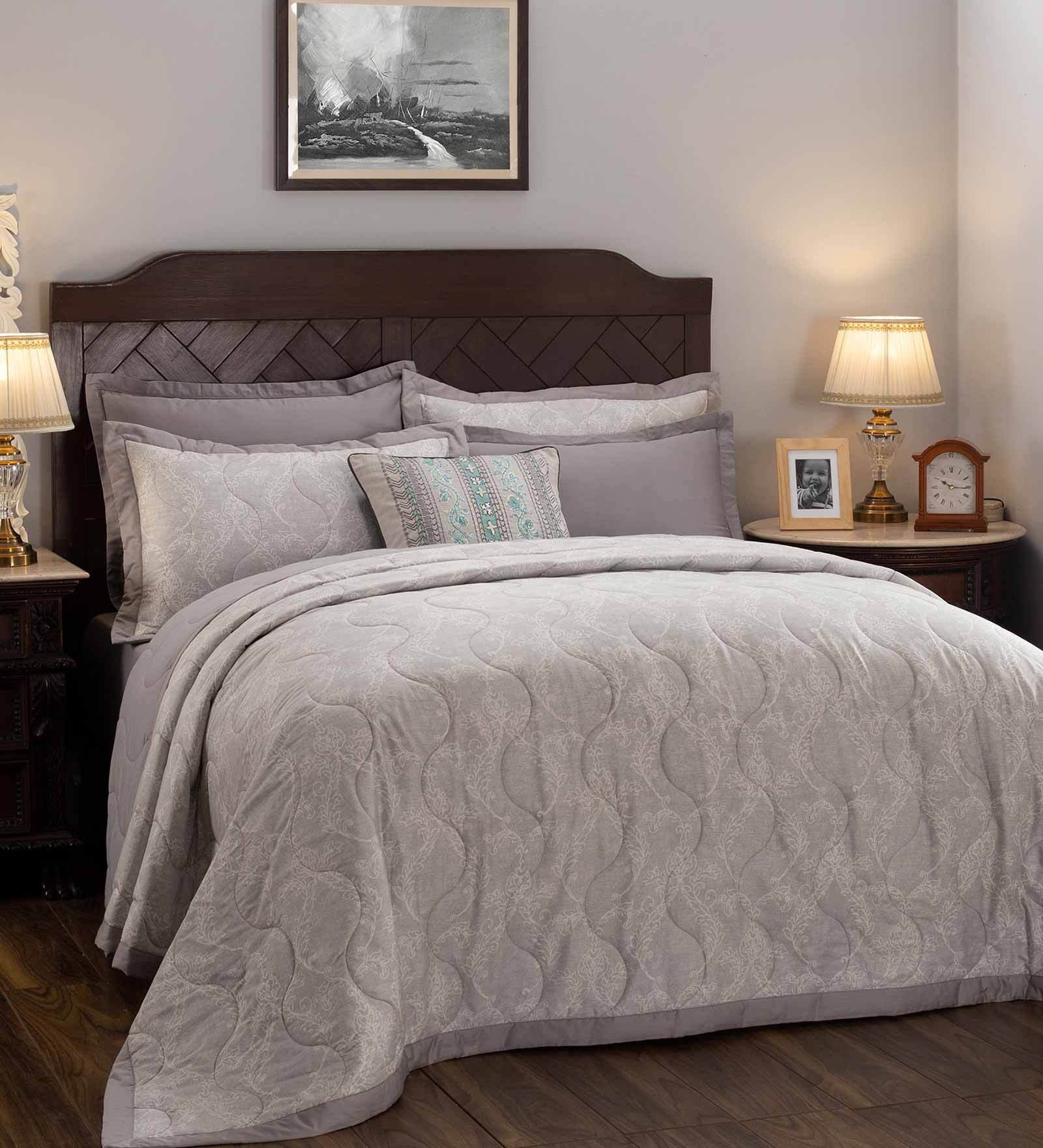 Buy Grey Abstract 400 TC Cotton (Set of 8) Double Bed Bedding Sets by