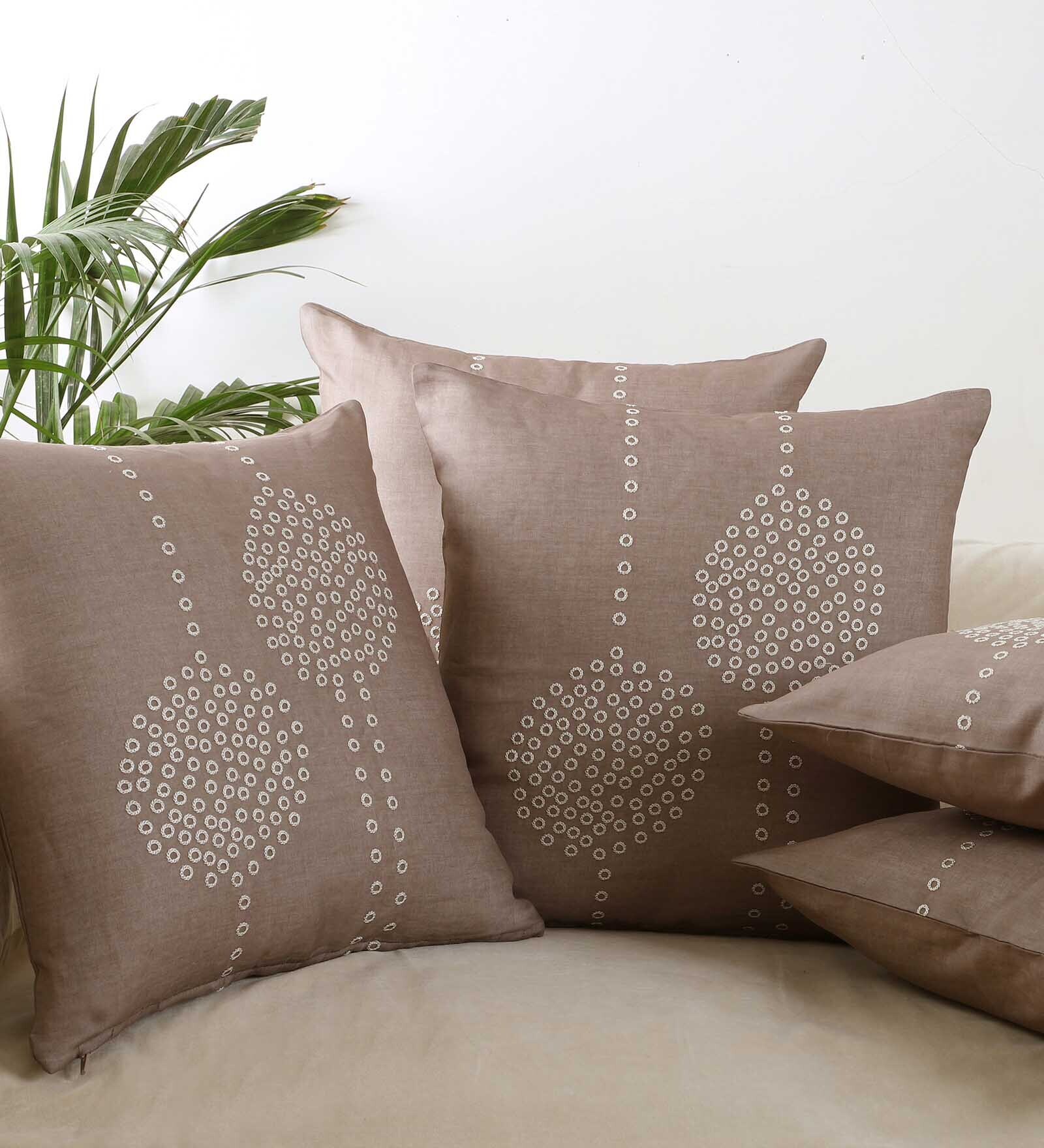 Grey Cotton Textured 16 x 16 Inches (Set Of 5) Cushion Covers, By Jamio Firati