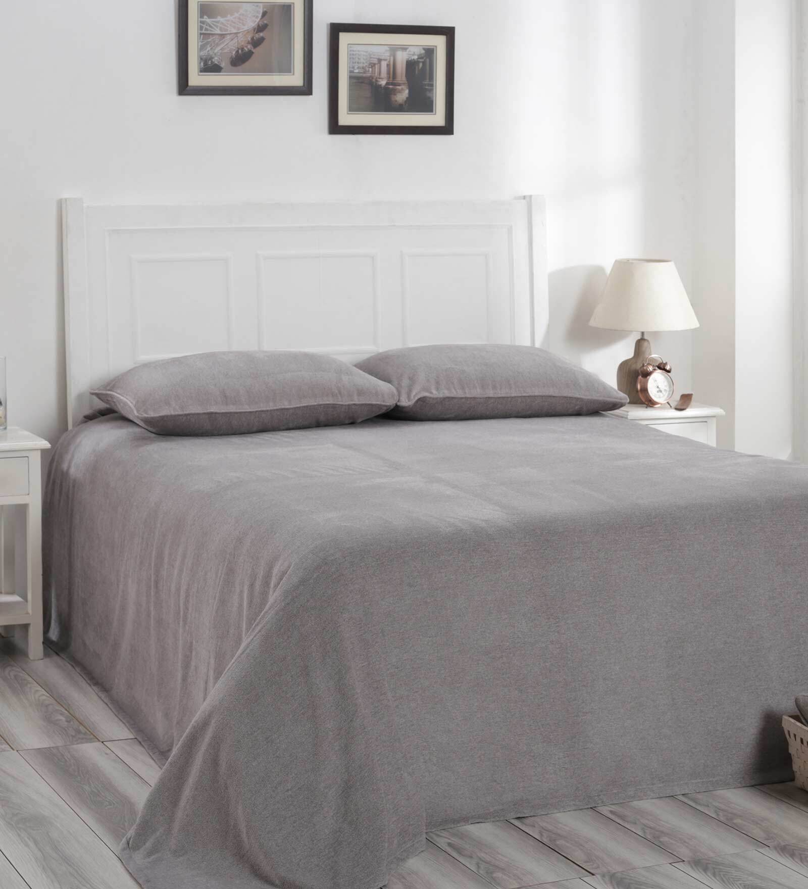 Buy Grey Solid 110 TC Cotton Double Bed Cover by Maspar at 100 OFF by