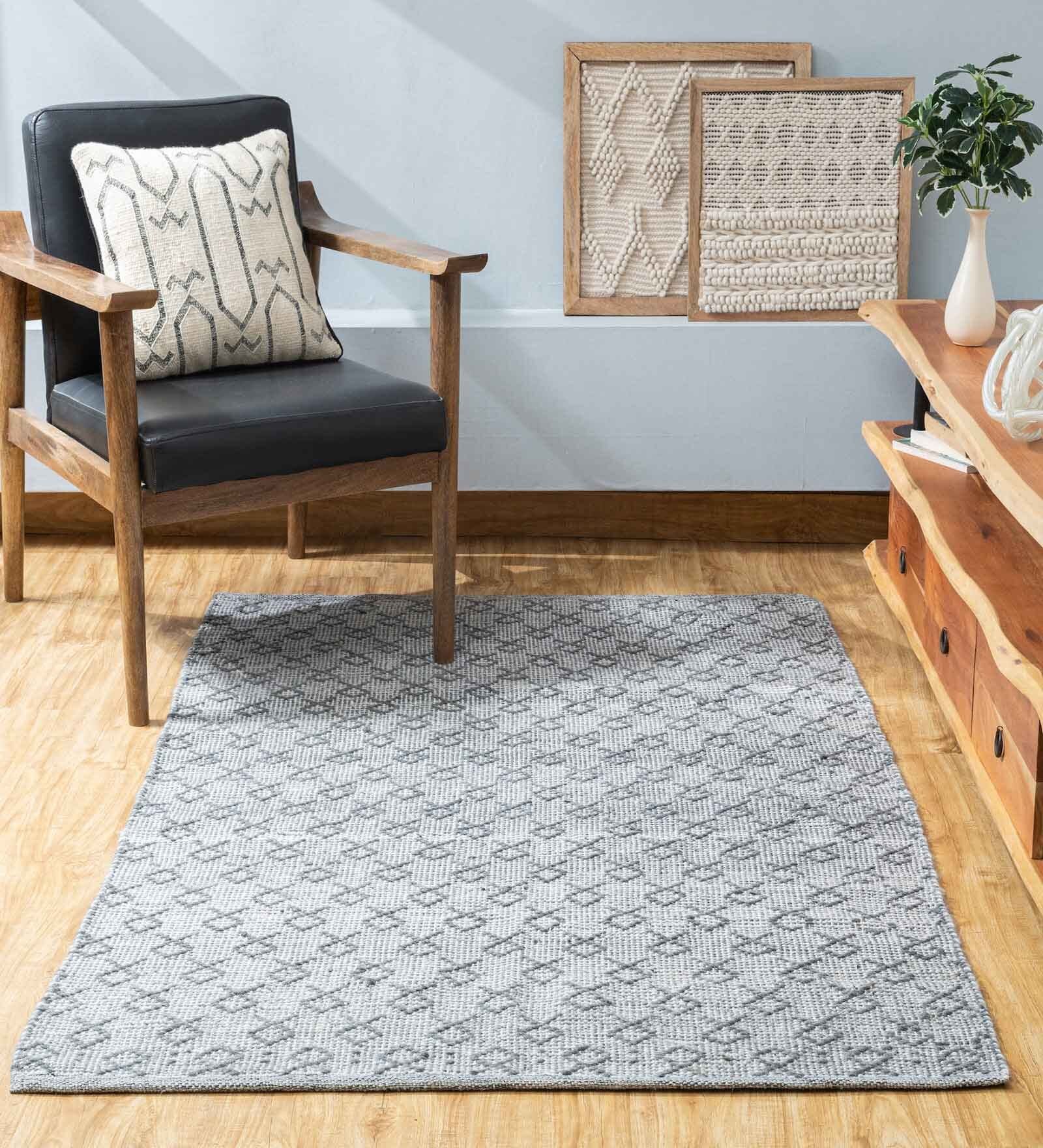 Buy Grey Pet Yarn 6 ft x 9 ft Hand Woven Dhurrie by The Indoor Store