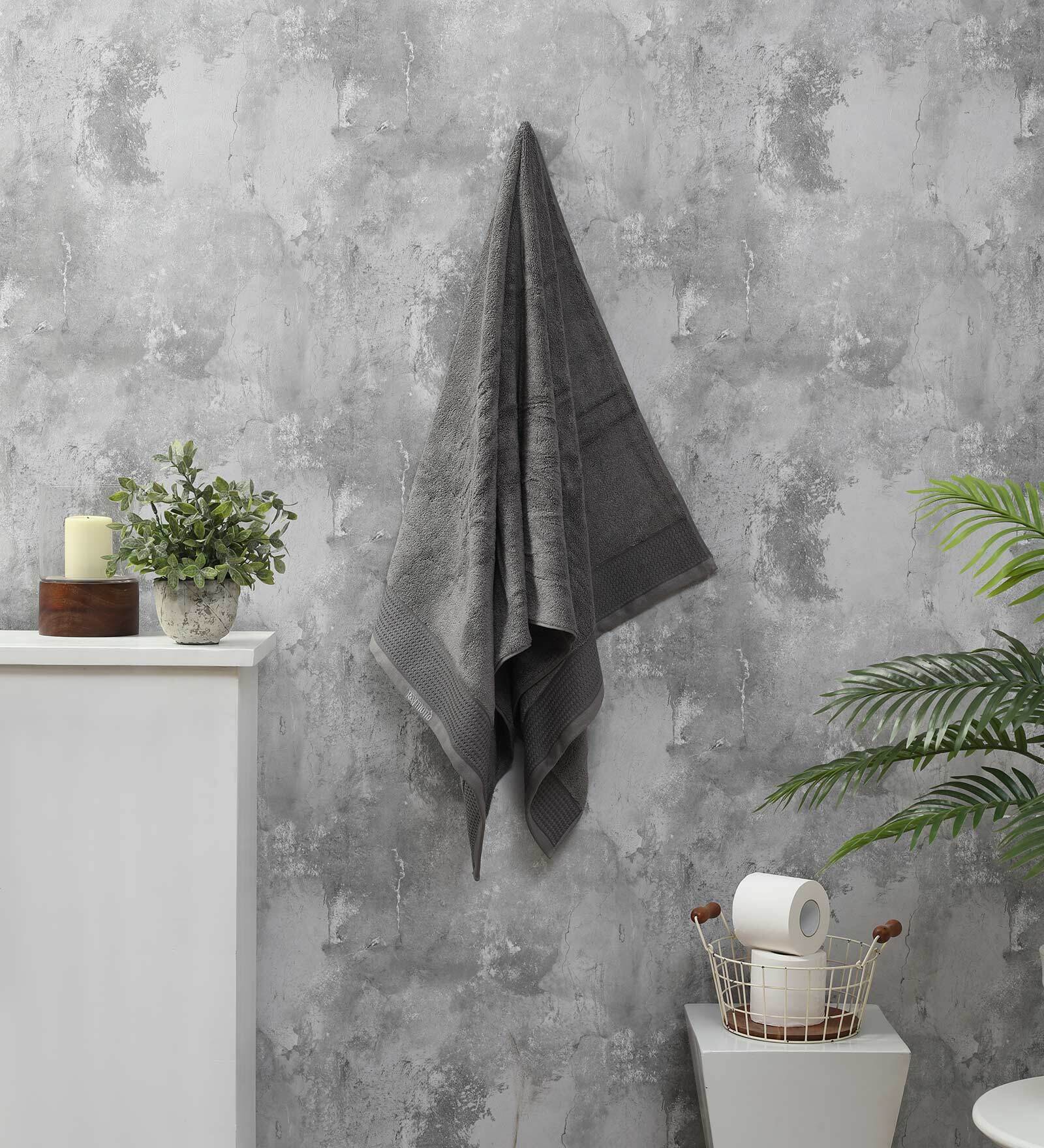 Buy Grey Solid 550 GSM Cotton Bath Towel by Raymond Home Online Solid Colour Bath Towels
