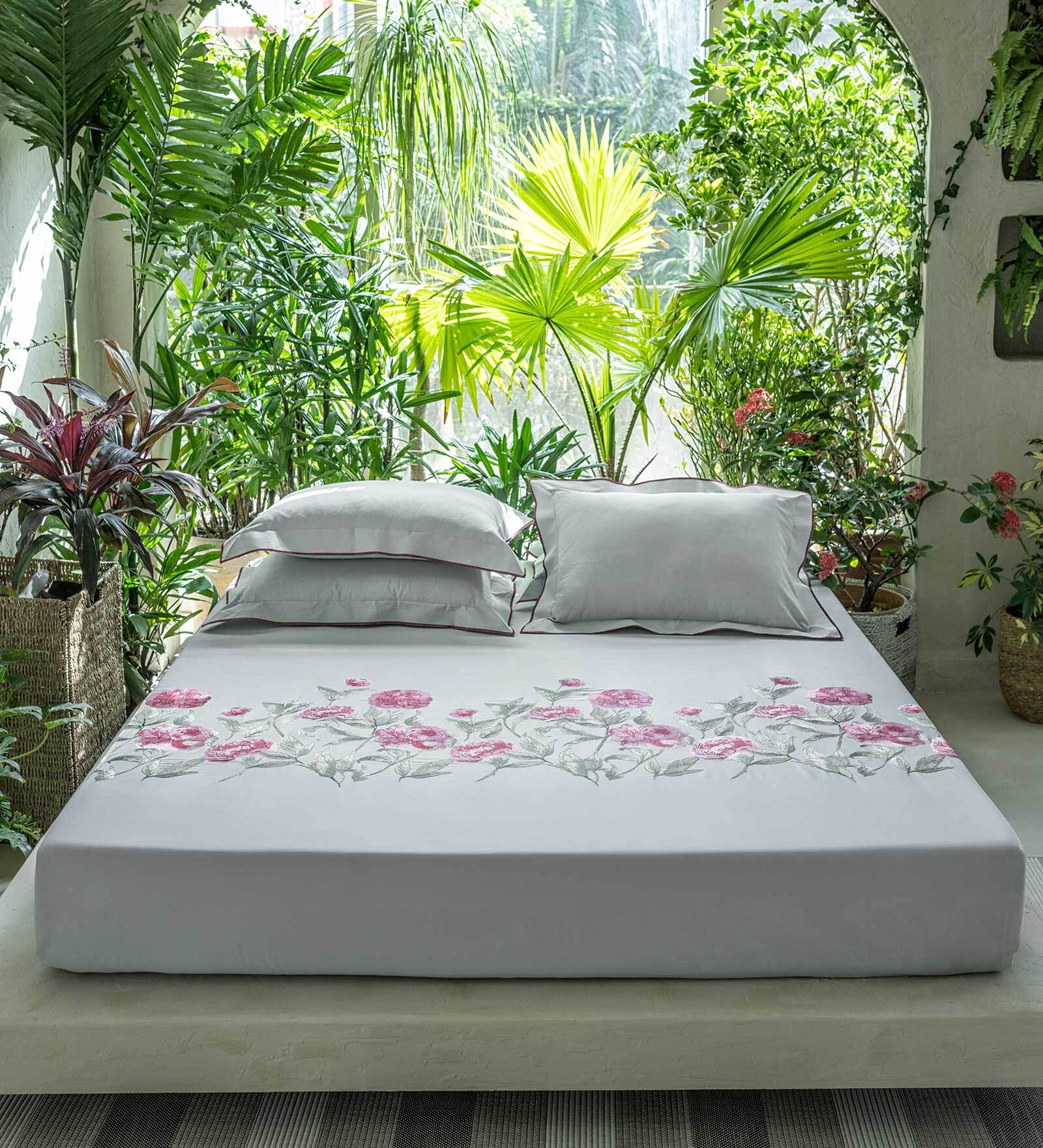 Buy Grey Traditional 210 TC 100 Cotton King Sized Bed Sheets with 2