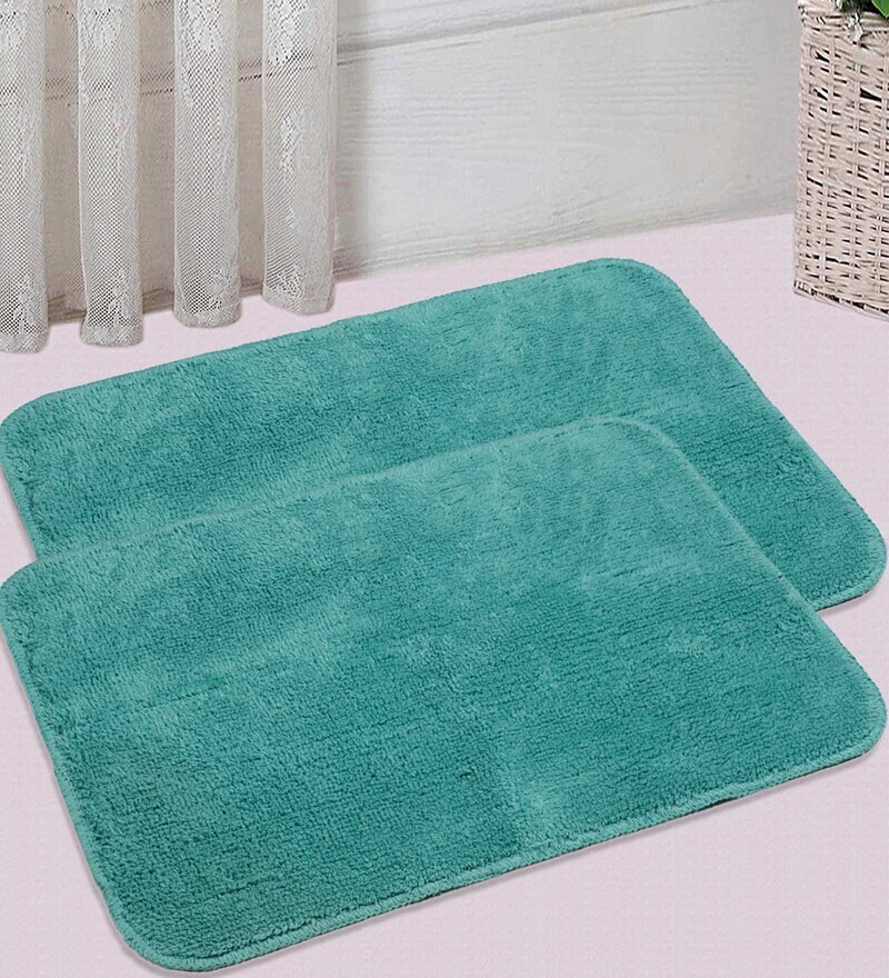 Buy Green Solid Cotton 31x19 Inches AntiSkid Bath Mats (Set of 2) by