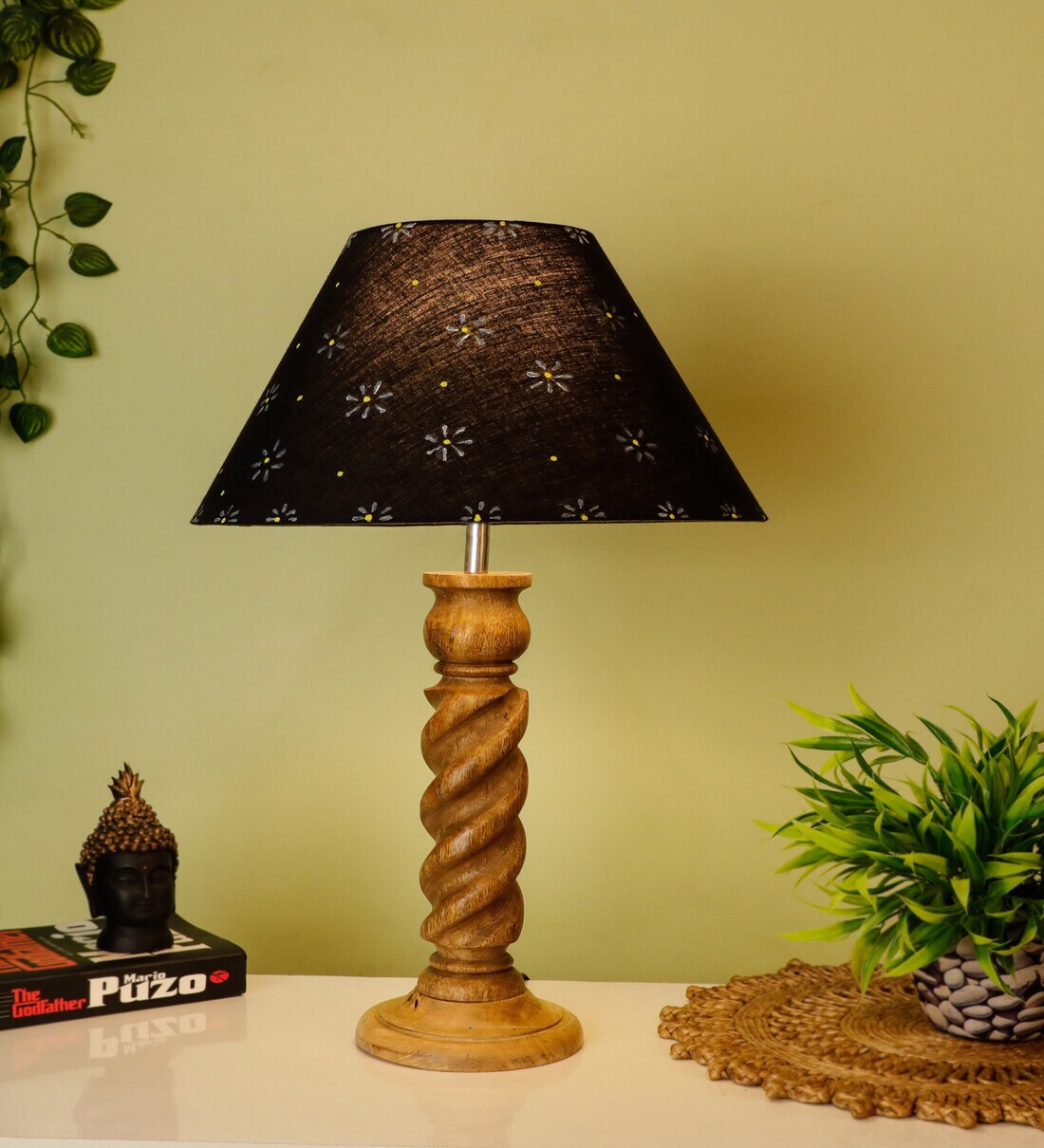 Buy Black Handpainted Shade With Natural Color Rope Design Wooden