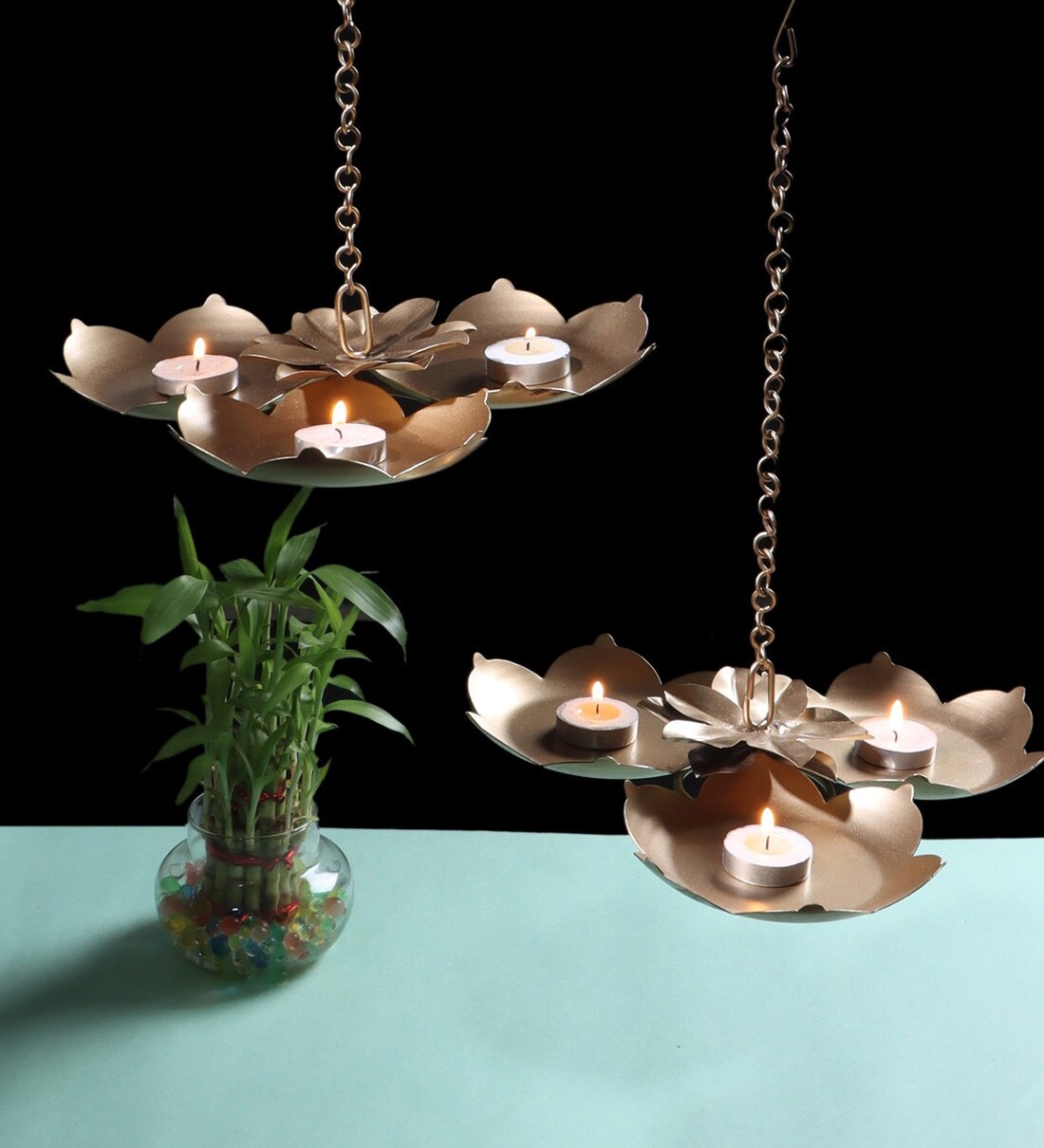 Buy Hanging Three Flower Uruli Set Of 3 Online Hanging Tea Light Holder Tea Light Holders