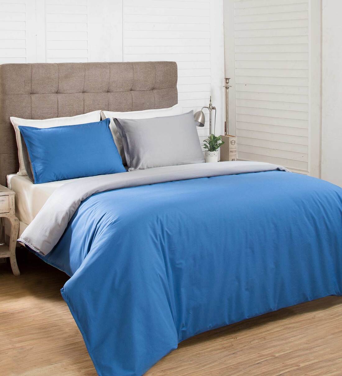 Buy Blue Solid 100 Cotton Double Bed Duvet Cover With 2 Pillow Covers