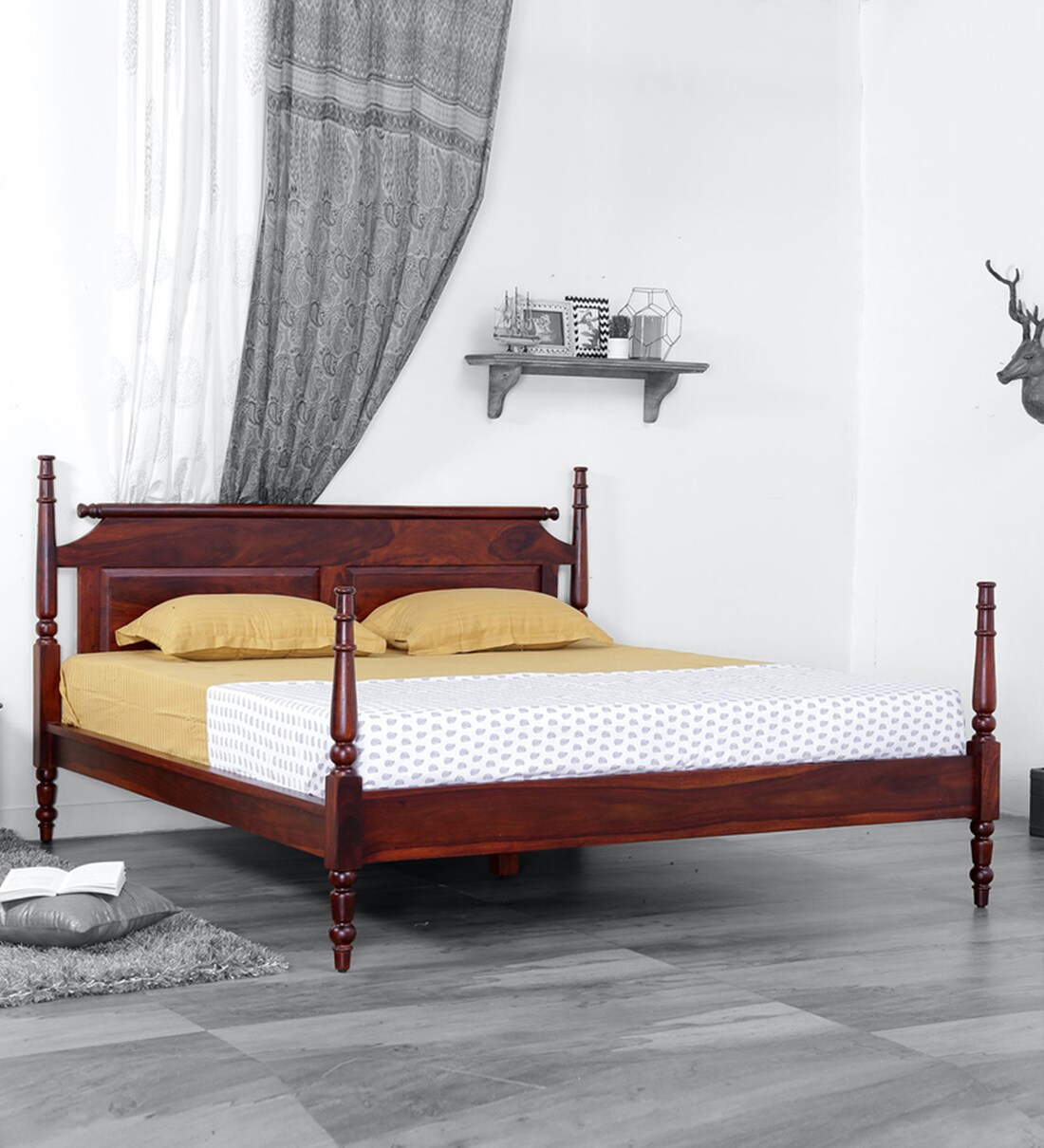 Buy Harleston Sheesham Wood King Size Bed In Honey Oak Finish at 6 OFF
