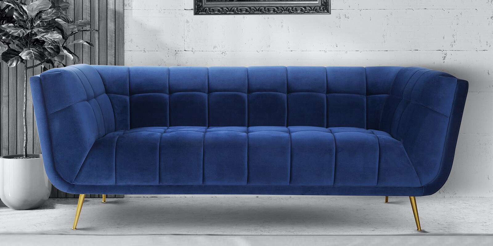 Buy Hawaii 3 Seater Sofa in Blue Colour Online MidCentury Modern