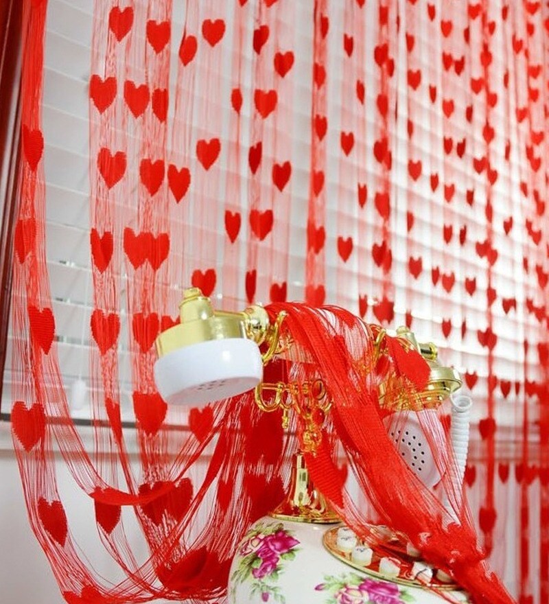 Handloomhub Red Heart Curtains (Set of 2 Pcs) by Handloomhub Online