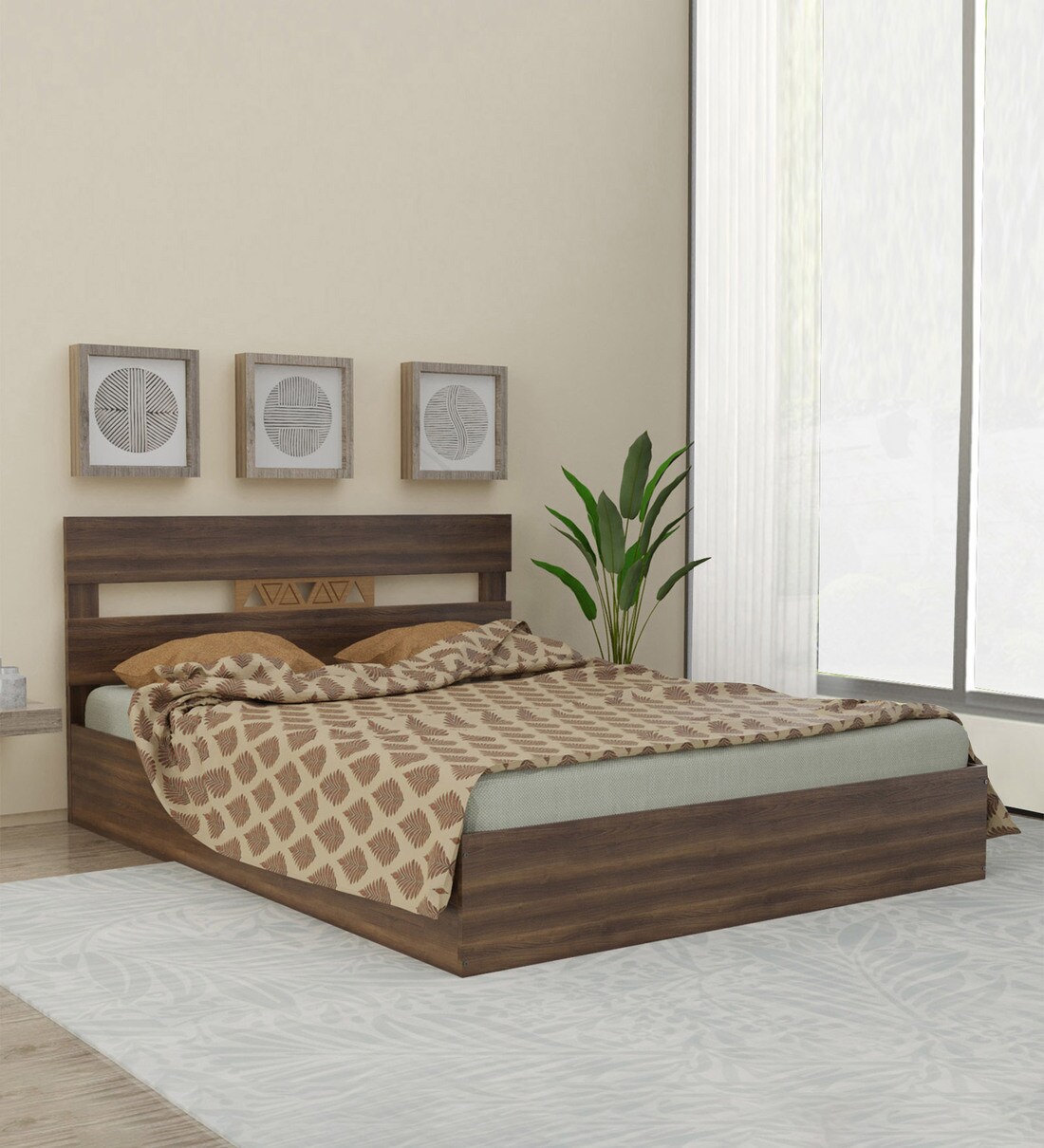 Hestia Queen Size Bed in Walnut Finish, By Mintwud from Pepperfry