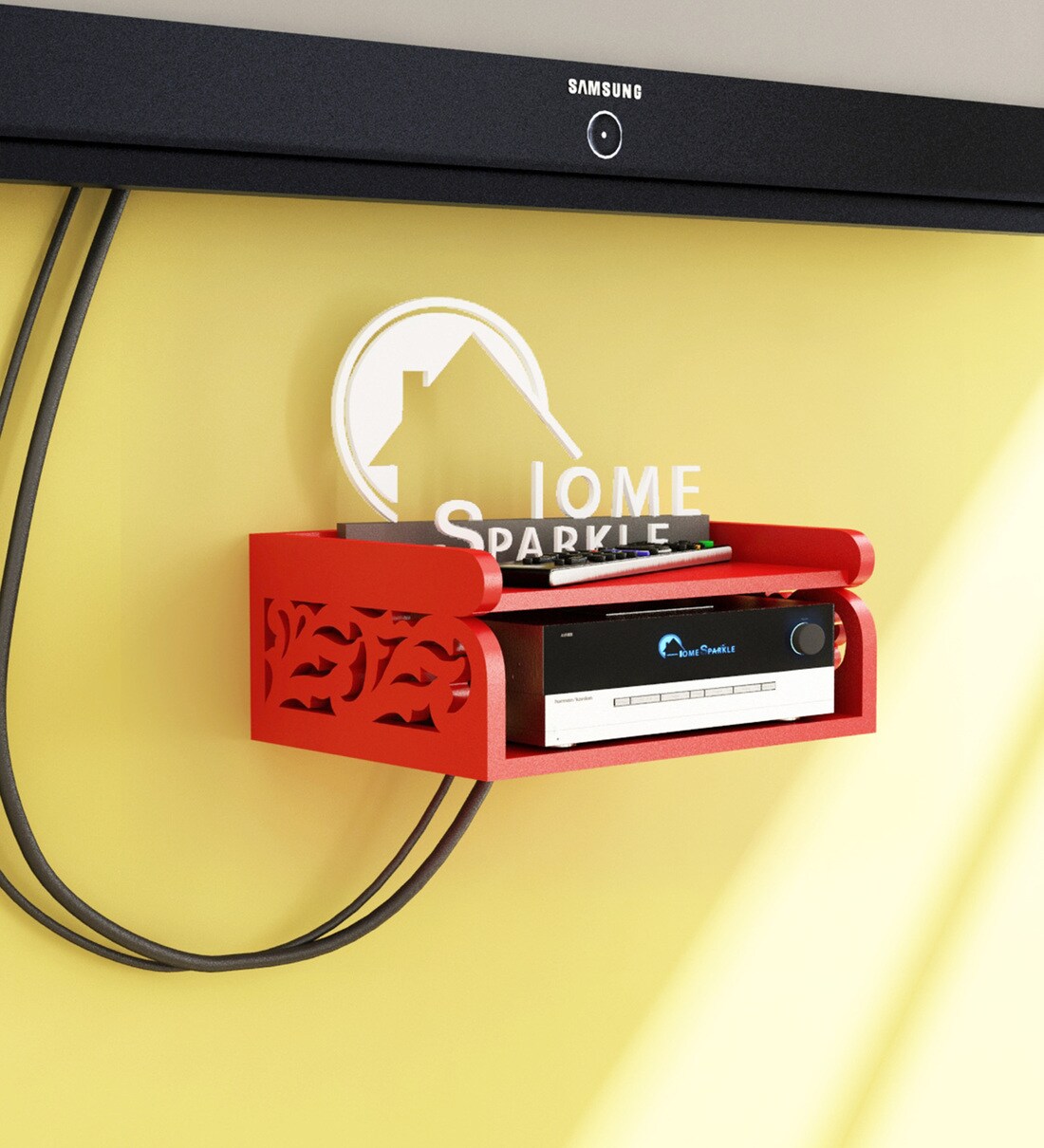 Buy Engineered Wood Set Top Box Holder in Red Colour by Home Sparkle