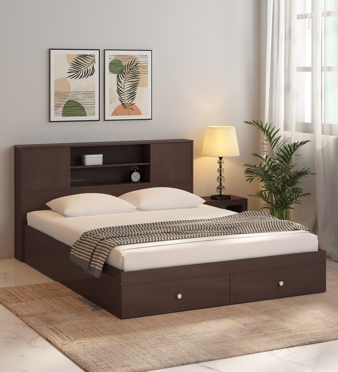 Buy Hoshi Queen Size Bed in Wenge Finish with Drawer Storage at 26 OFF
