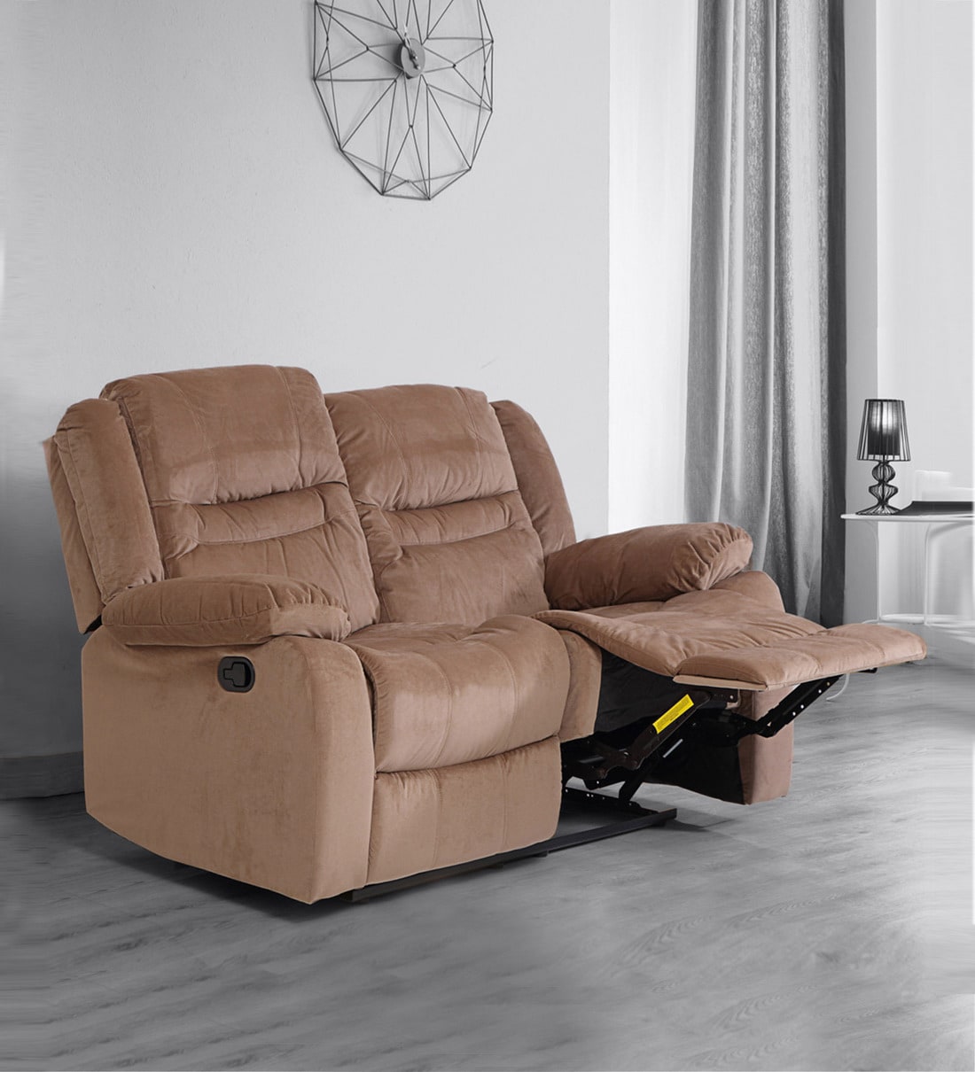 Buy Houston Fabric Manual 2 Seater Recliner in Light Brown Colour