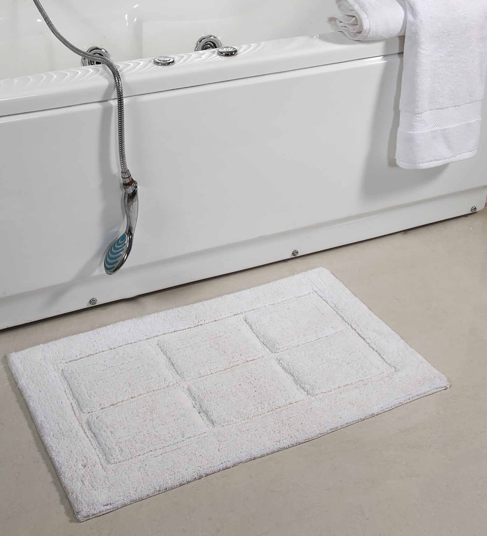 Buy White Solid Cotton 80x30 Inches Max Absorbant Bath Mat by HomeFurry