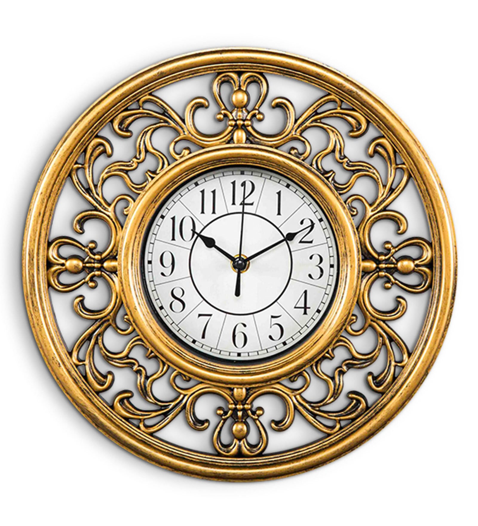 Buy HomeTown Gold Plastic & Glass 12 Inch Round Aristo Wall Clock Online Modern Wall Clocks