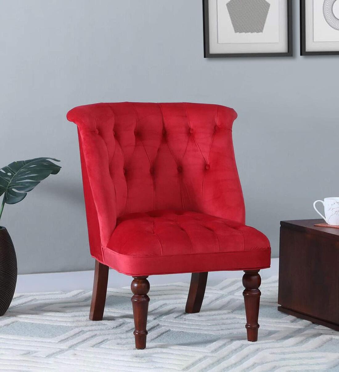 Buy Bethel Velvet Slipper Chair In Red Colour Online Slipper Chairs
