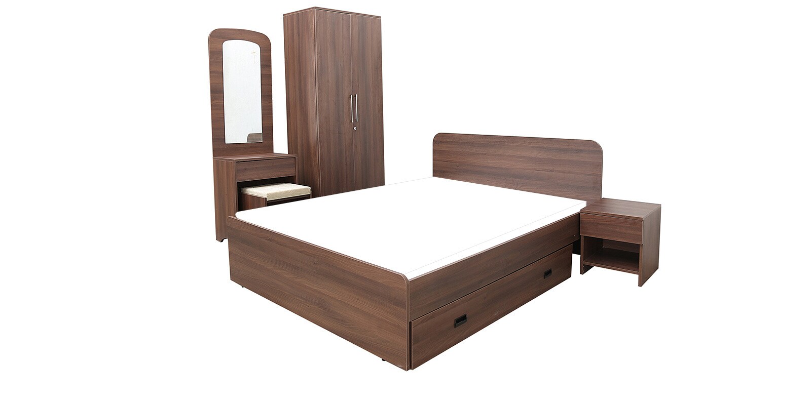 Buy Pine Crest Bedroom Set(Wardrobe+Storage Queen Bed+Dressing Table