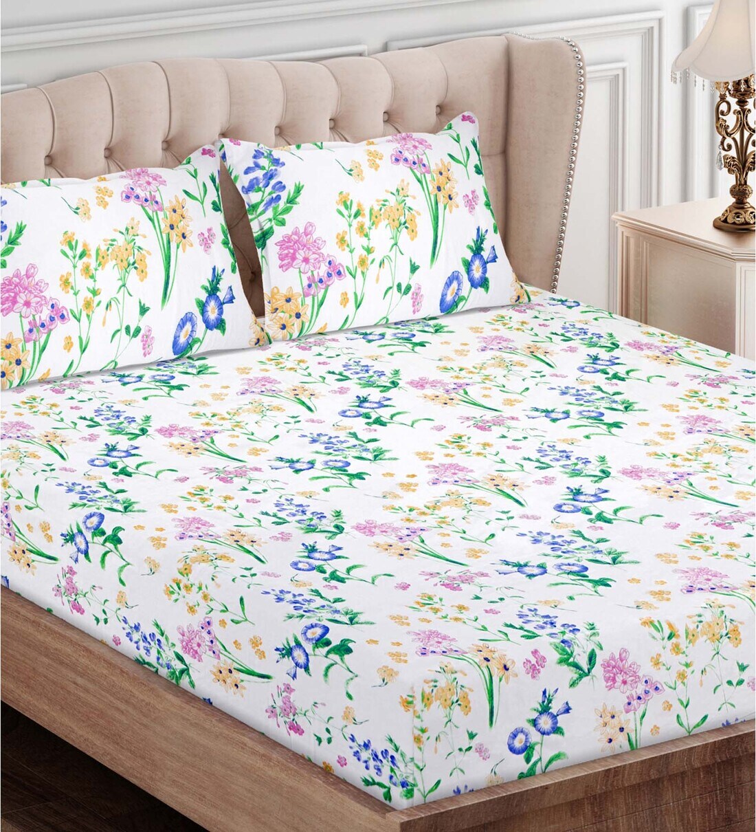 Buy Purple Floral 160 TC Cotton King Sized Bed Sheets with 2 Pillow Covers by SEJ By Nisha Gupta