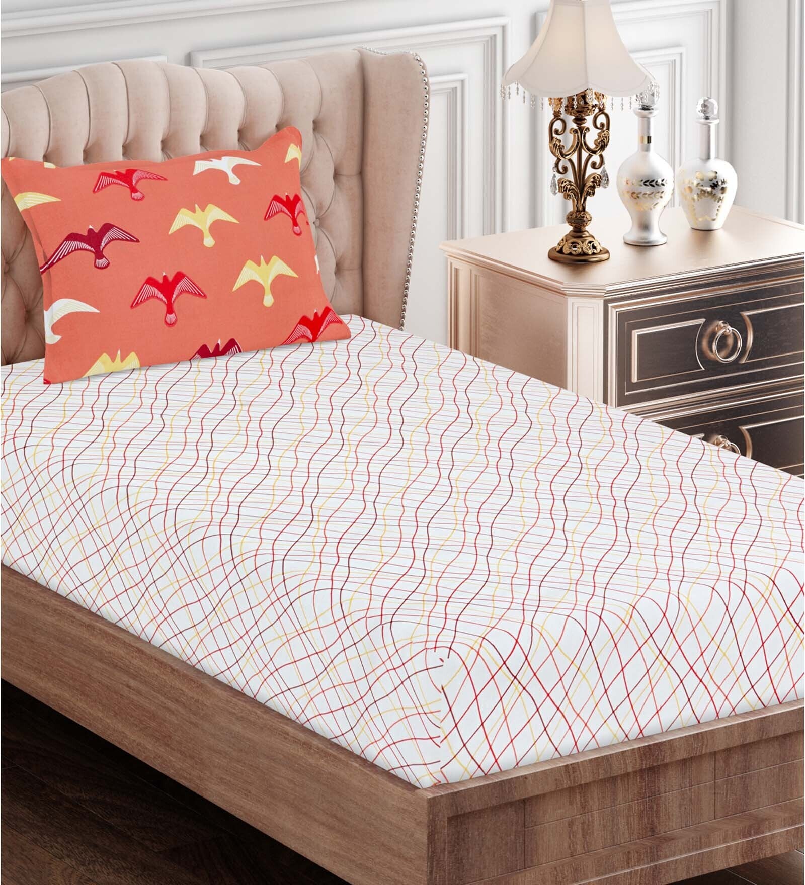 Buy Red Geometric 160 TC Cotton Single Bed Sized Bed Sheets With 1