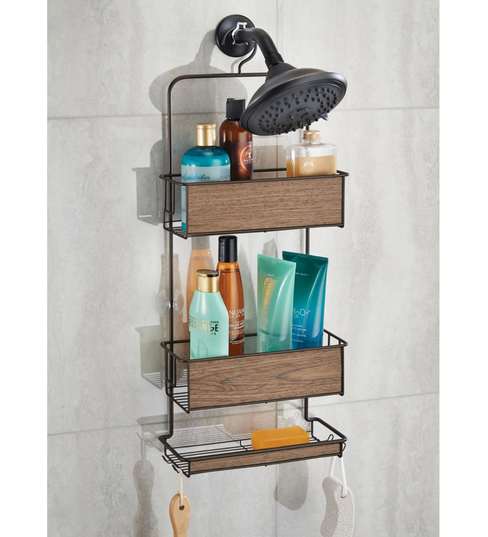 Buy Stainless Steel & Wood Three Tier Shower Caddy Online Bathroom