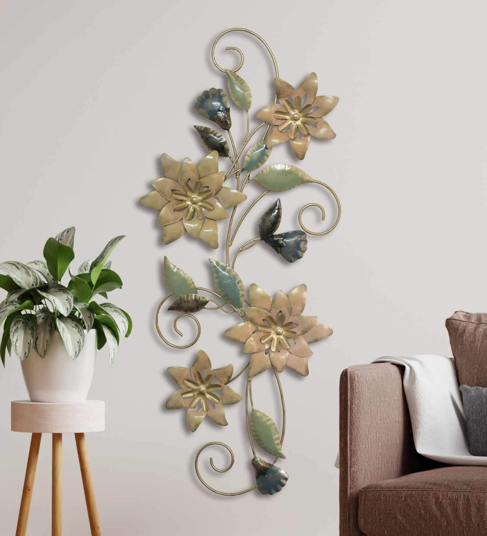 Buy Iron Pink Flower Vine Wall Art Online - Floral Metal Art - Metal ...