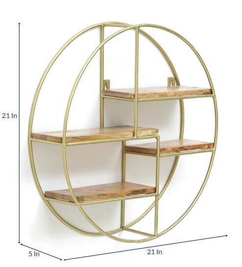 Buy Iron And Wood Circular Wall Shelf In Brown Color By Bohemiana
