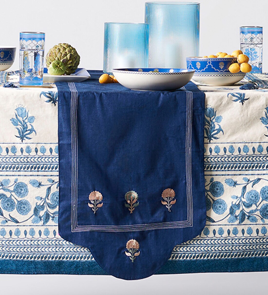 Buy Jalmahal 71 Inch Blue Denim Table Runner at 46 OFF by Ritu Kumar