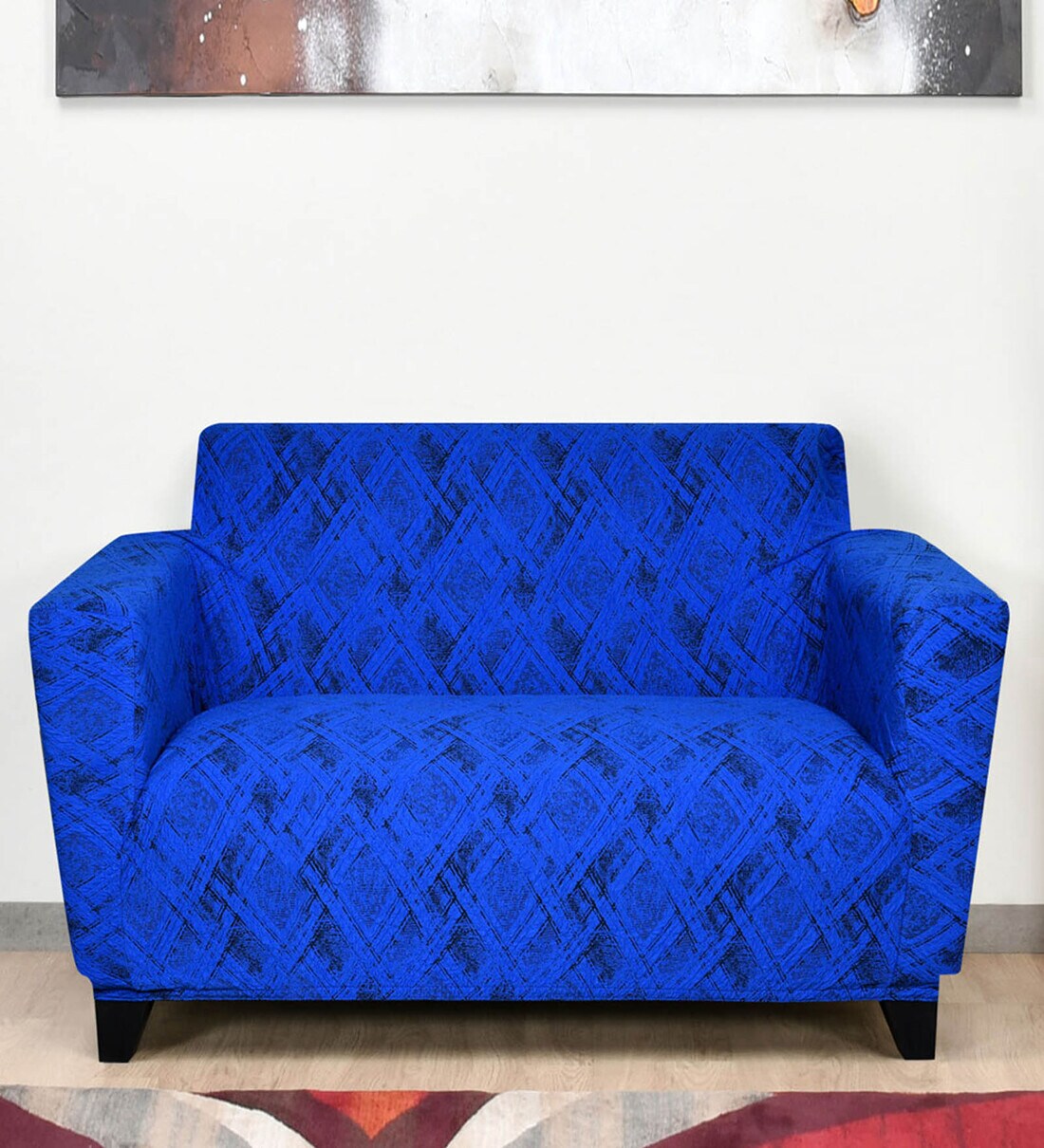 Buy Jaquared Knit Blue 2 Seater Sofa Cover by home at 100 OFF by