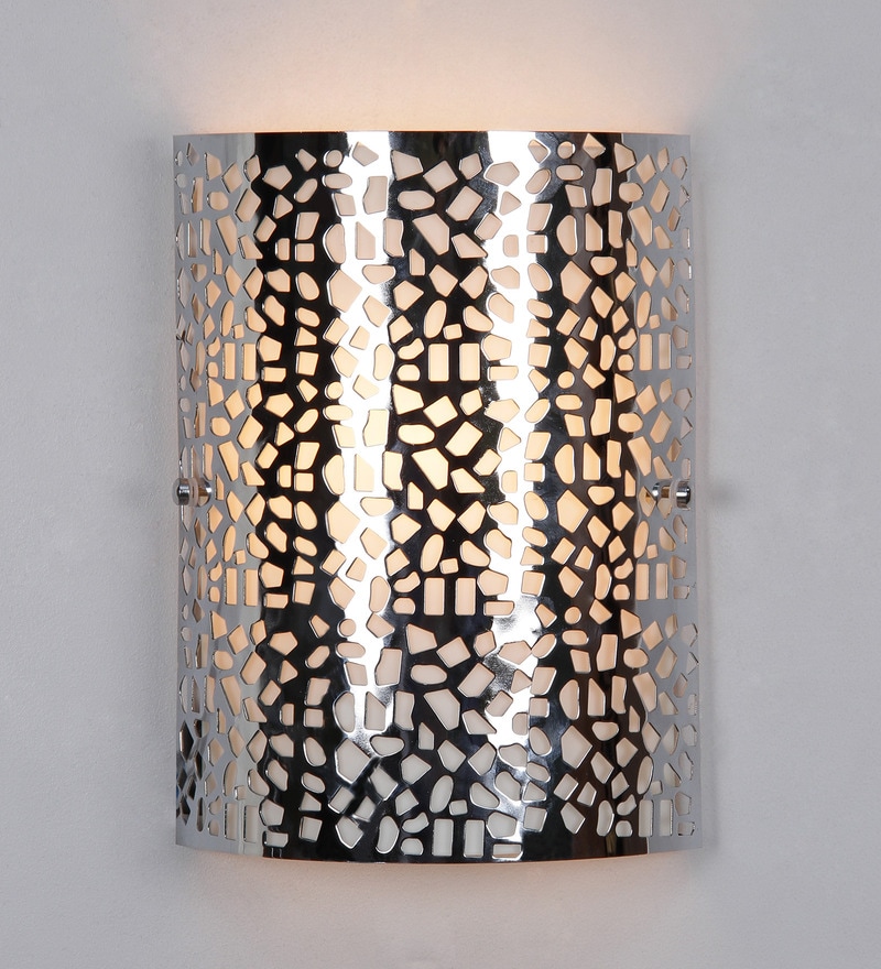 Buy Laser  Cut Pattern Silver Metal Wall  Light  by Jainsons 