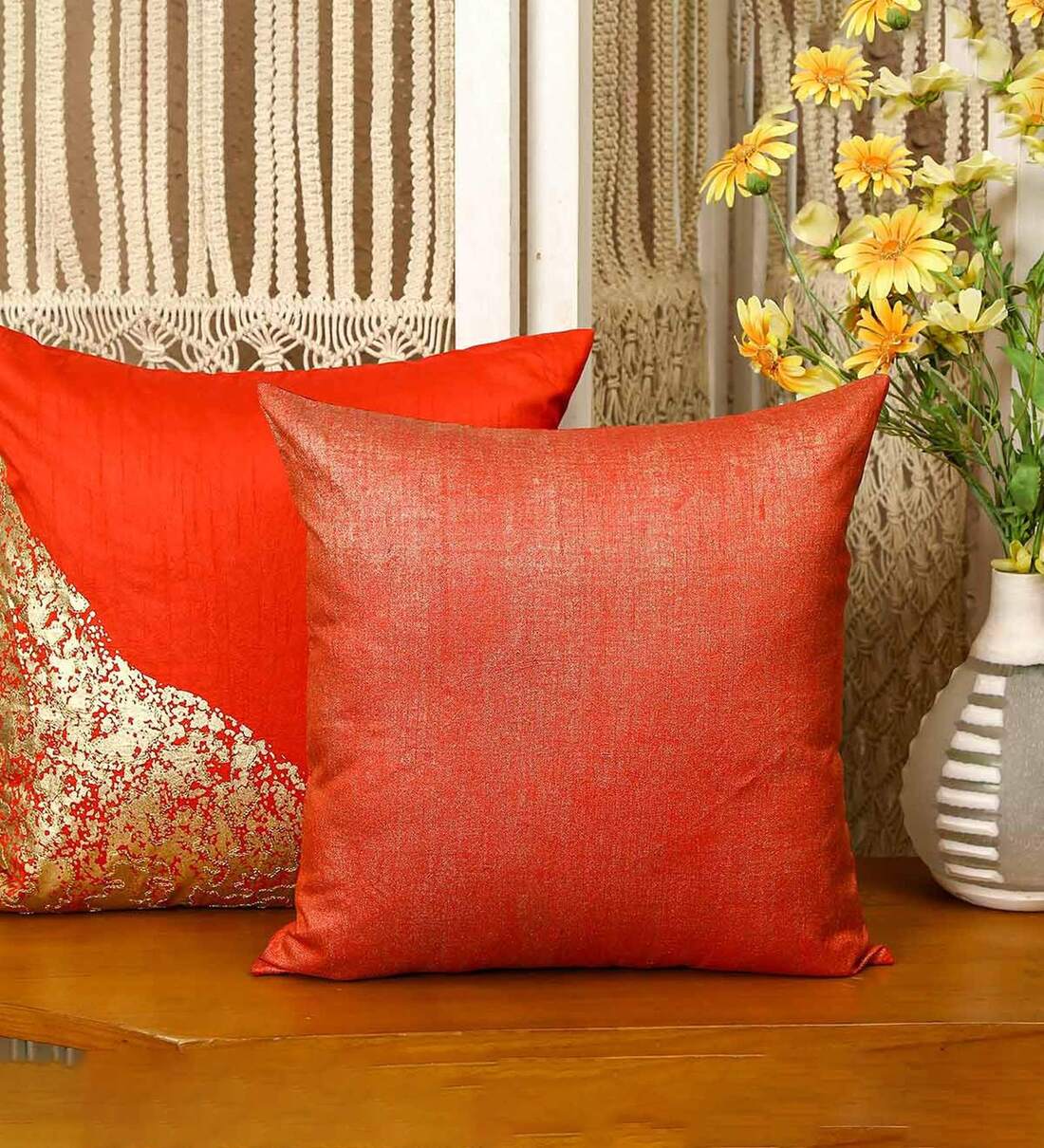 Buy Red Solid Cotton 20 x 20 Inches Cushion Cover by Home4U at 1 OFF