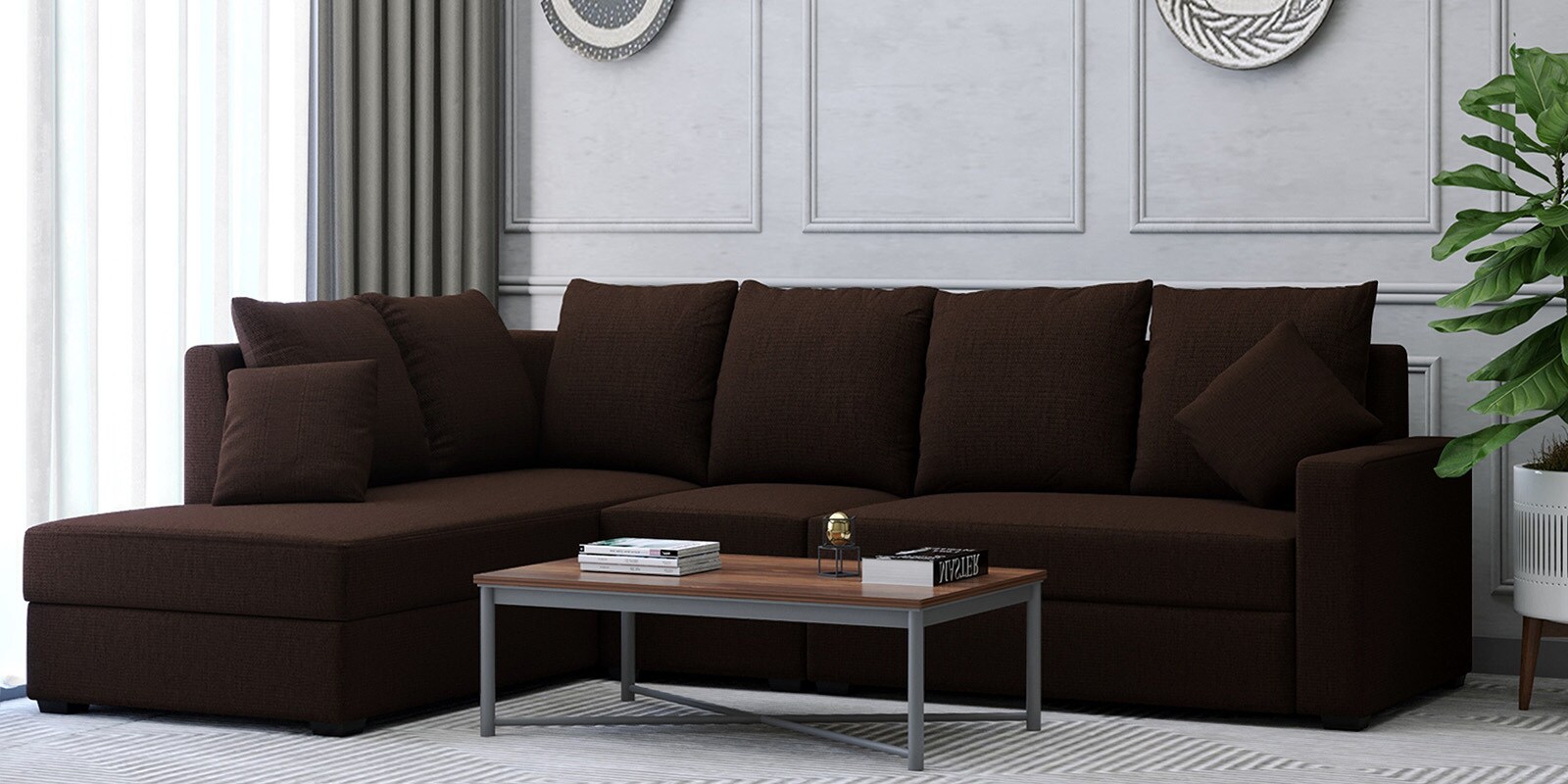 Buy Jordan Fabric RHS Sectional Sofa(3+Lounger) in Brown Colour Online Lawson RHS Sectional