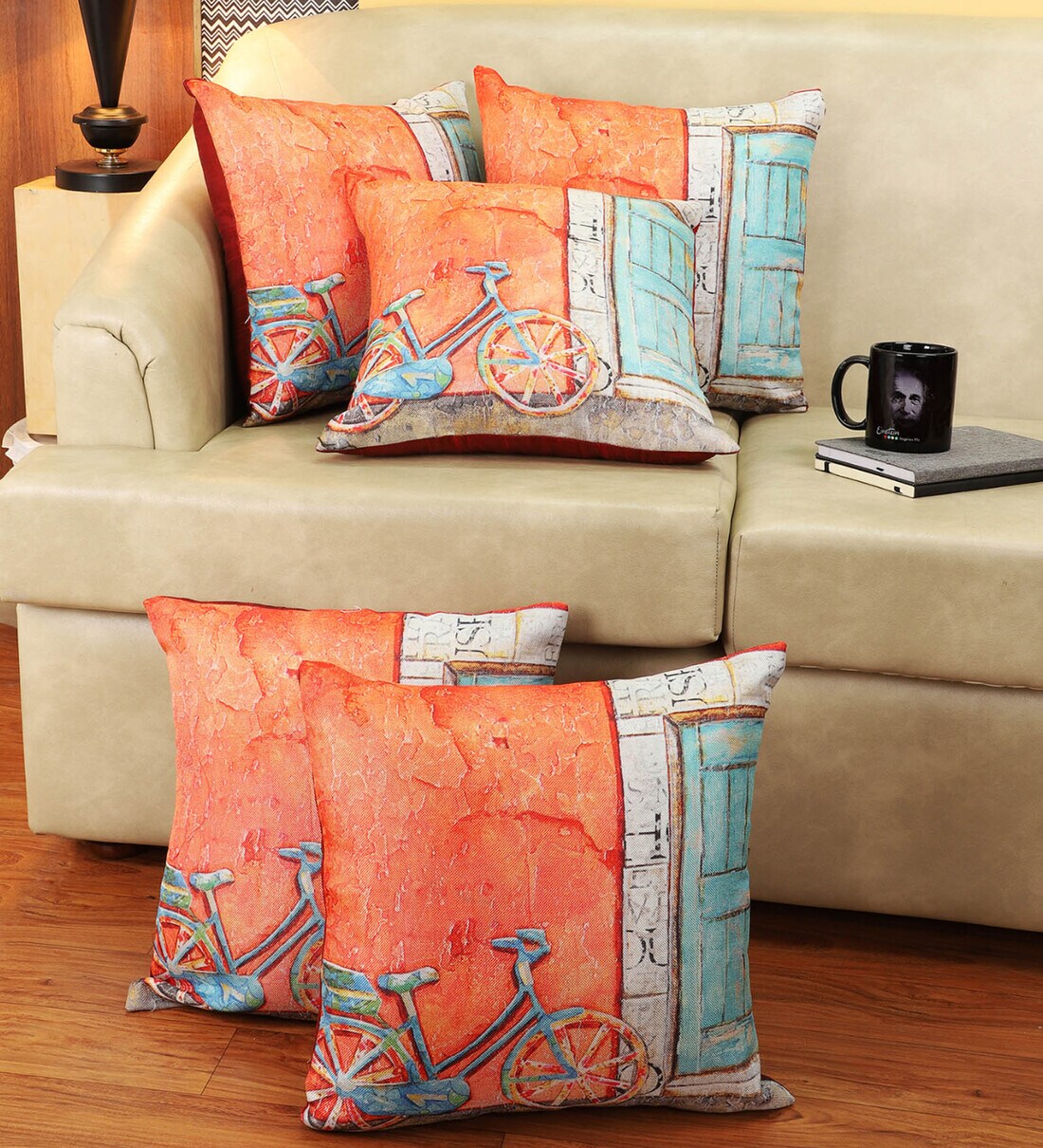 Buy Orange Abstract Cotton and Jute 16 x 16 Inches Cushion Covers (Set