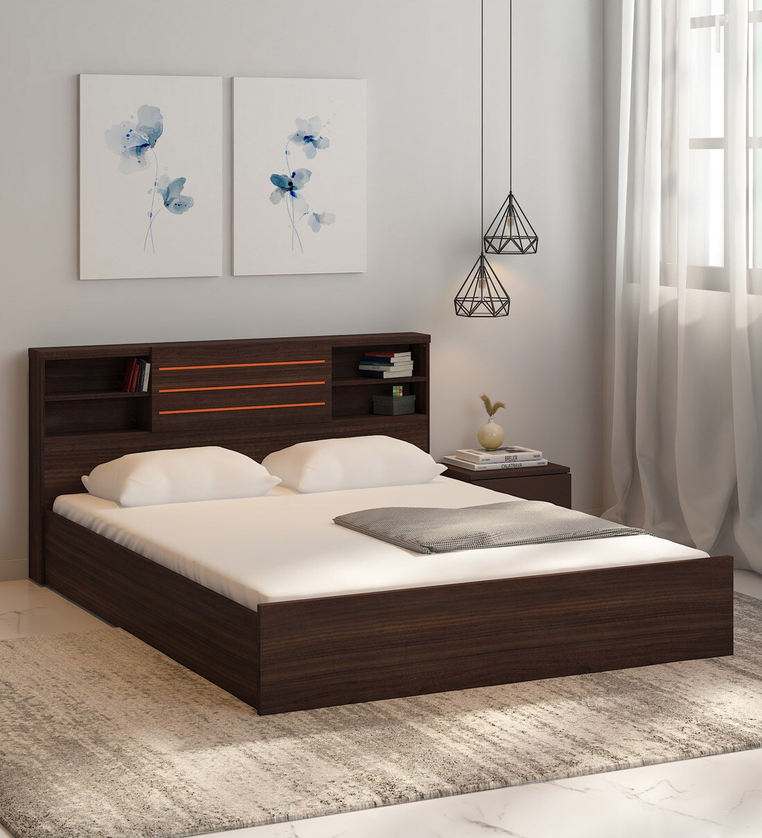 Buy Kaito King Size Bed in Wenge Finish with Box Storage at 30 OFF by