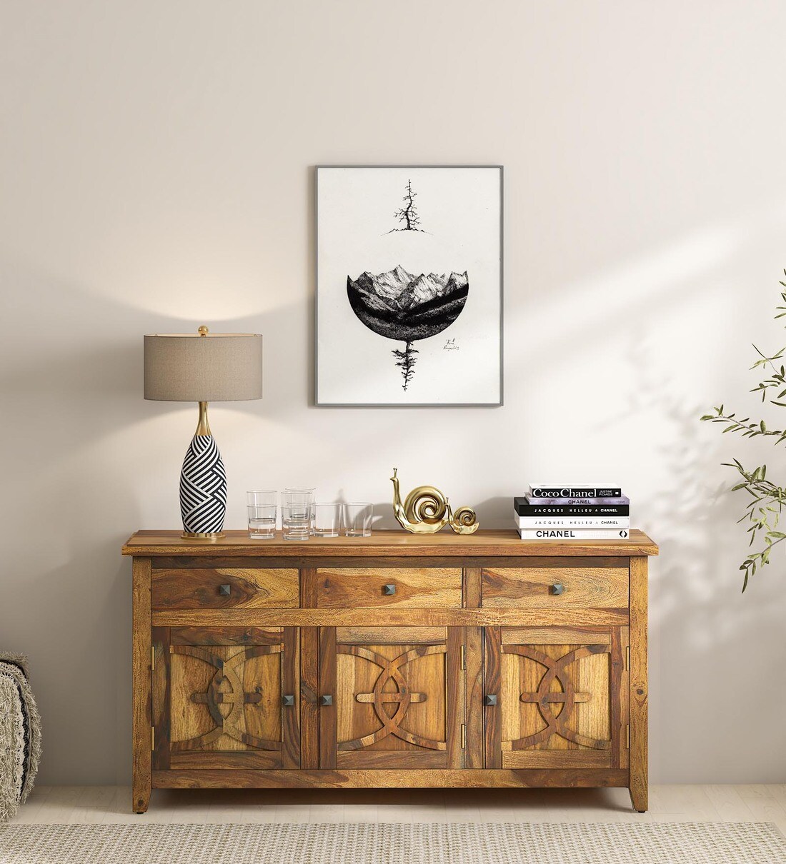 Buy Karl Sheesham Wood Sideboard In Rustic Teak Finish Online