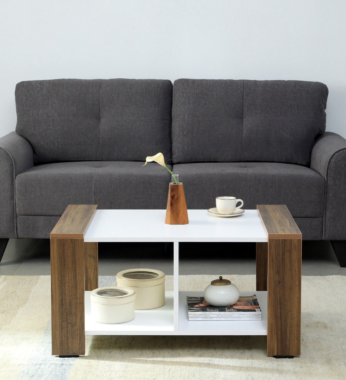 Buy Kazz Coffee Table in Classic Walnut and Frosty White Colour at 20