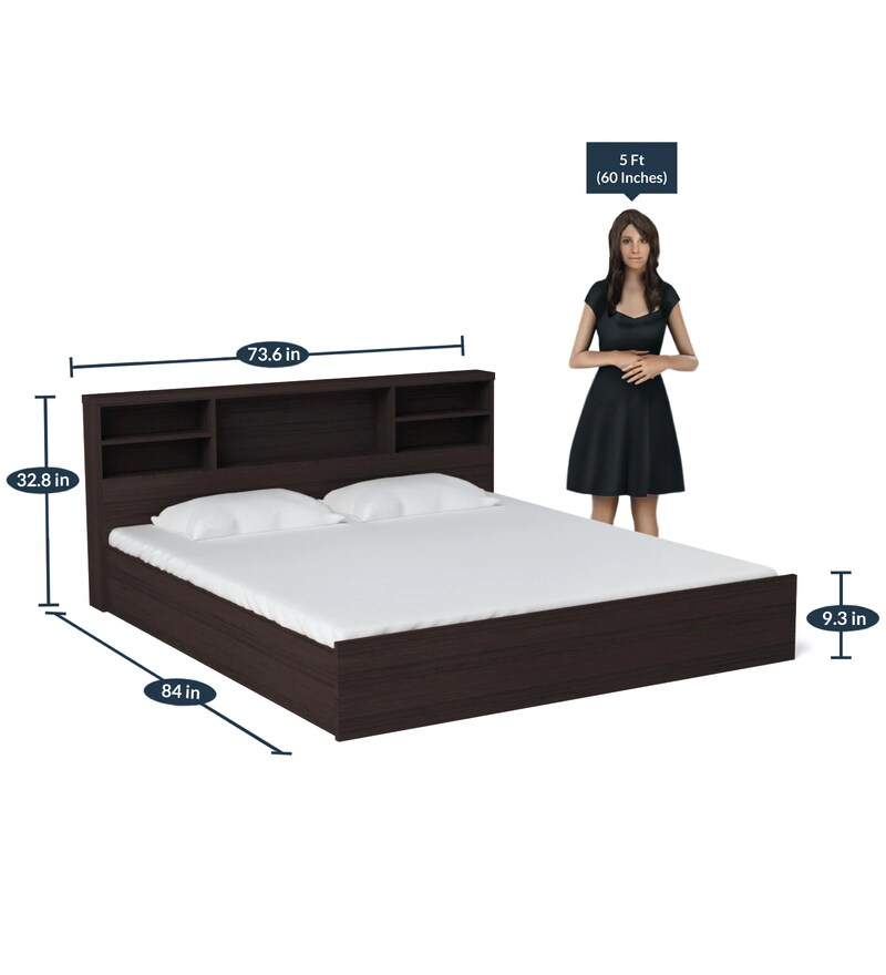 Buy Kaito King size Bed with Storage in Wenge Finish by Mintwud Online