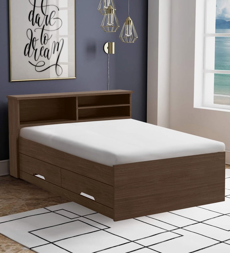 Buy Yuko Queen Size Bed With Storage In Columbia Walnut