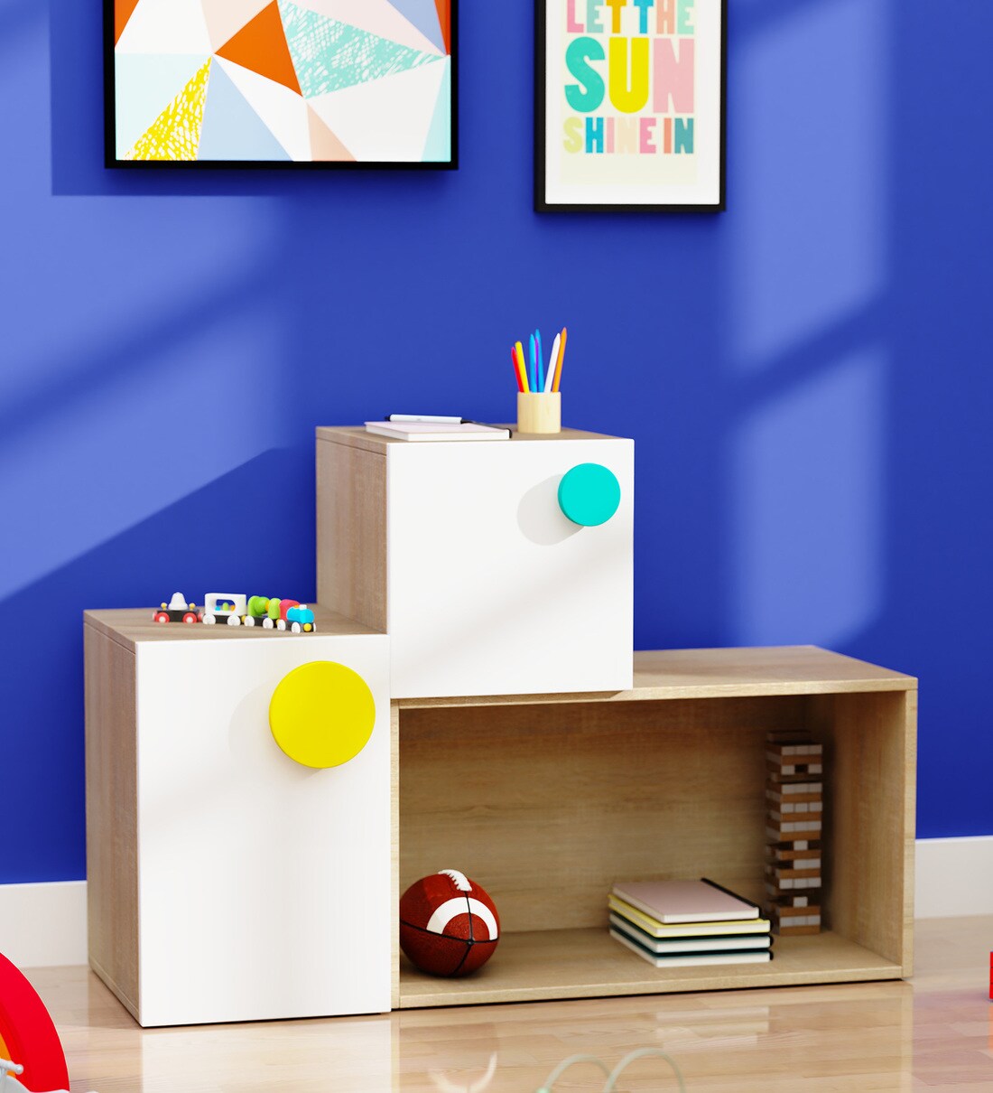 Buy Kindergarten Kids Storage in Oak,Yellow & Green Colour at 20 OFF by Ditto by Boingg