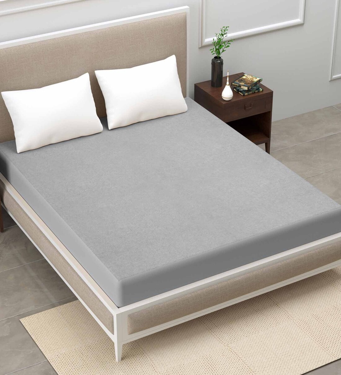 Buy Terry (72x72) Terry Cotton King Size Mattress Protector in Grey