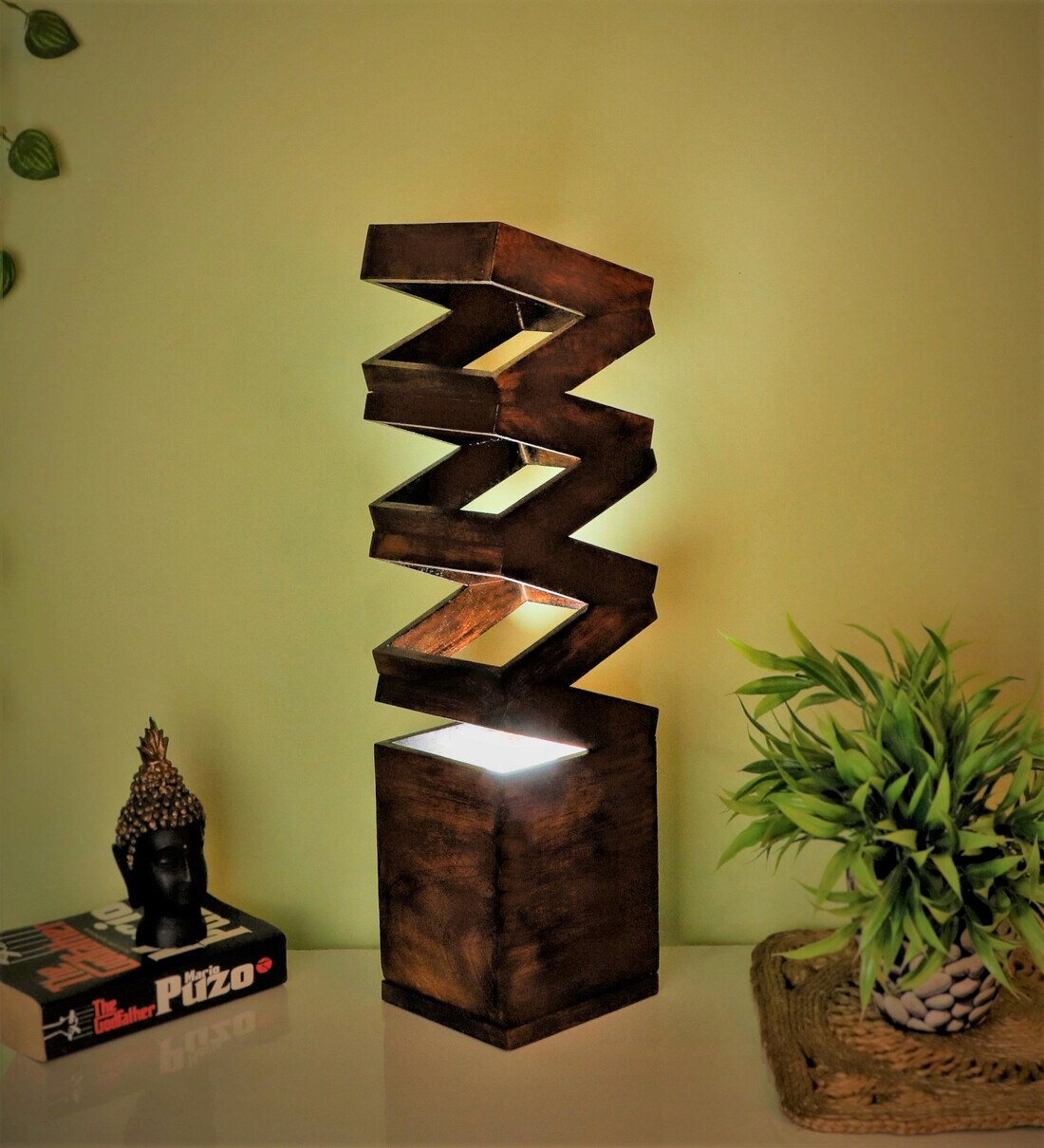 Buy Ladder Brown Shade Table Lamp With Wood Base by Disoo Fashions