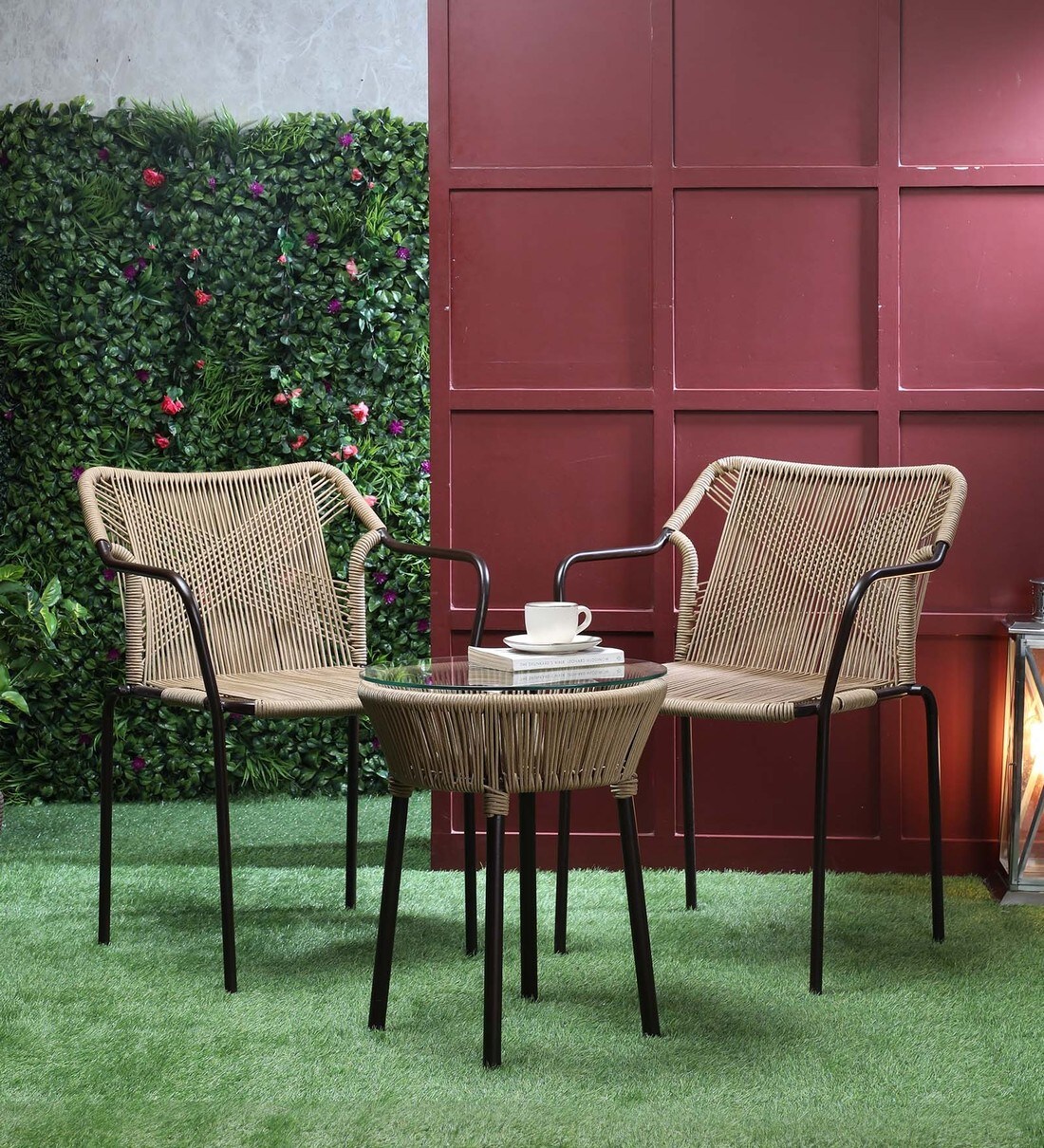 Buy Lanai Metal Table and Chair Set in Brown Finish with 2 Chairs