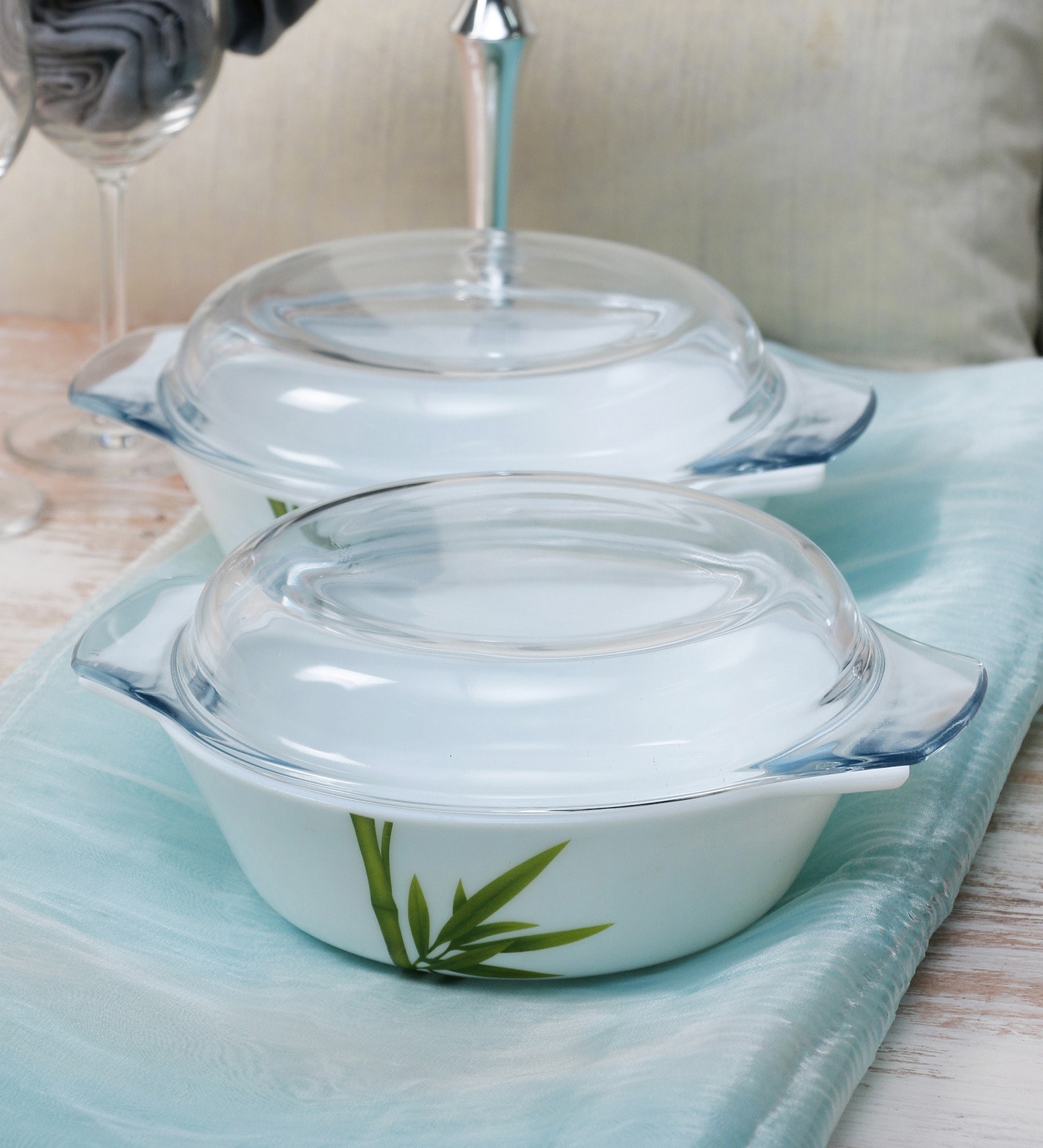 Buy La Opala Diva Fluted Green Opal Ware 1.2 L Serving Bowl with Glass