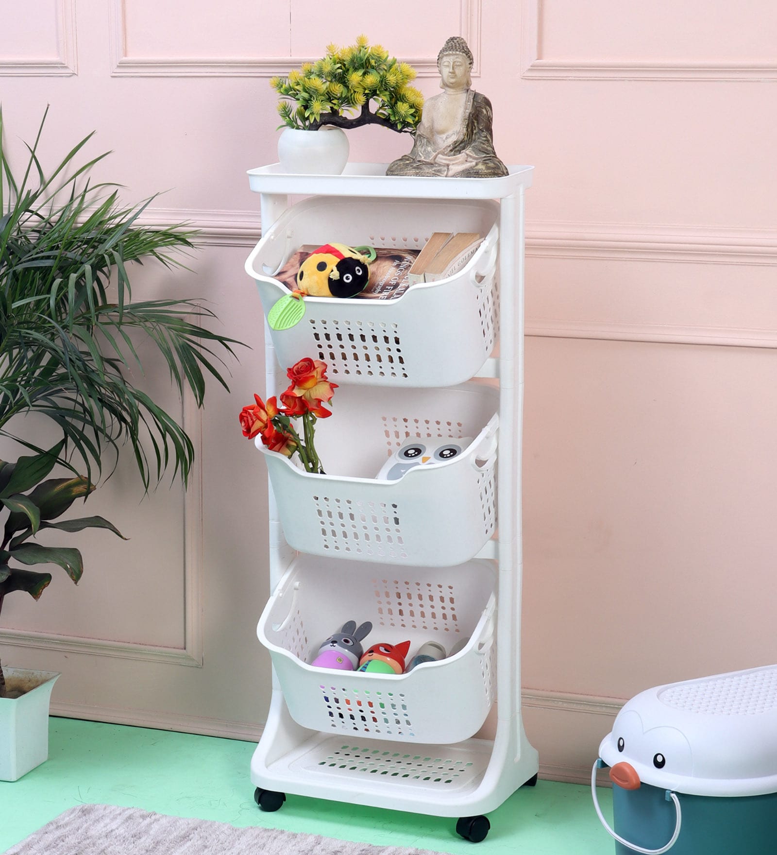 Buy Straweberry Plastic Toy Organizer in White Colour Online Toy