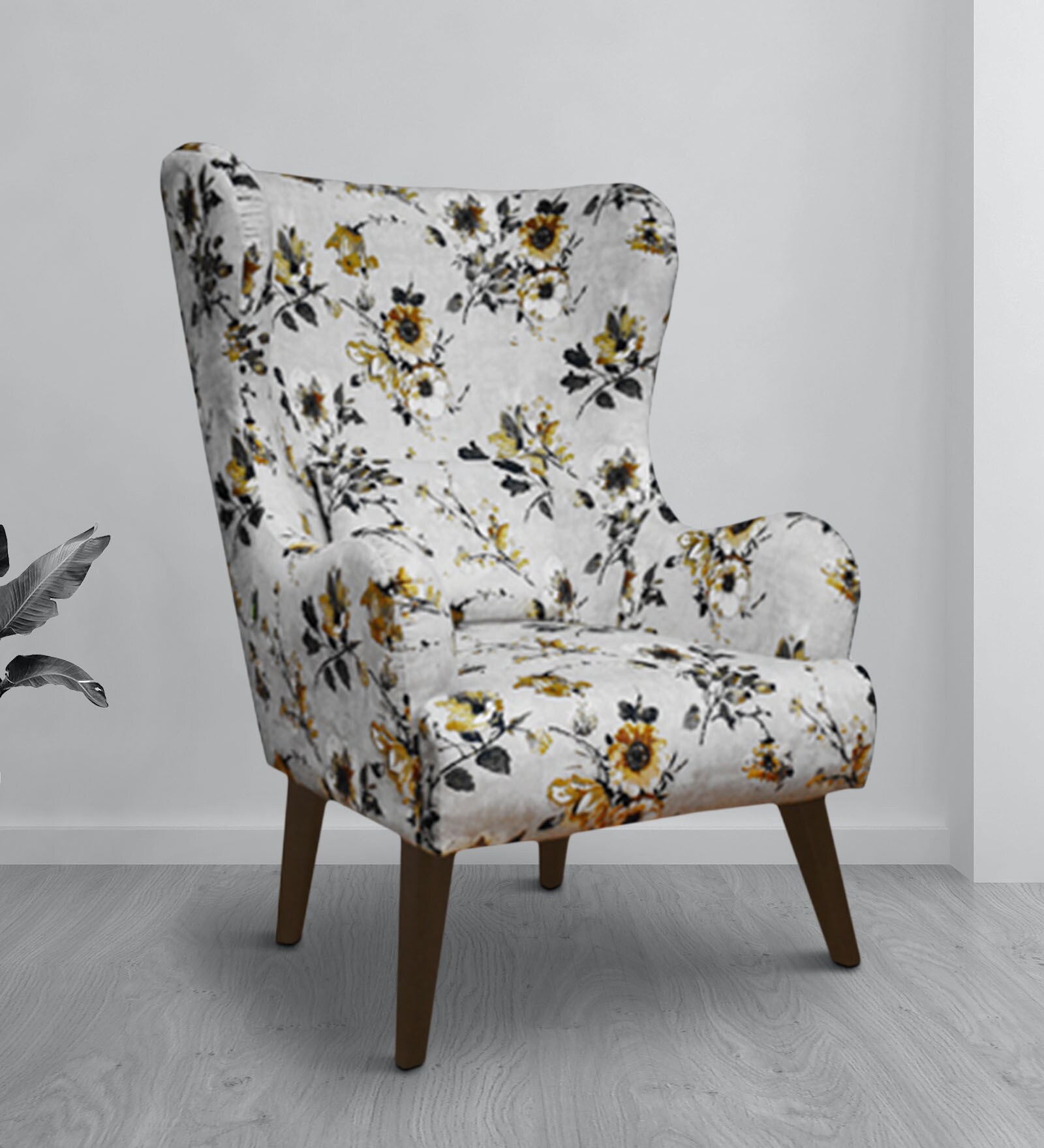 Buy Leon Fabric Wing Chair in Grey Colour Online Wing Chairs Wing
