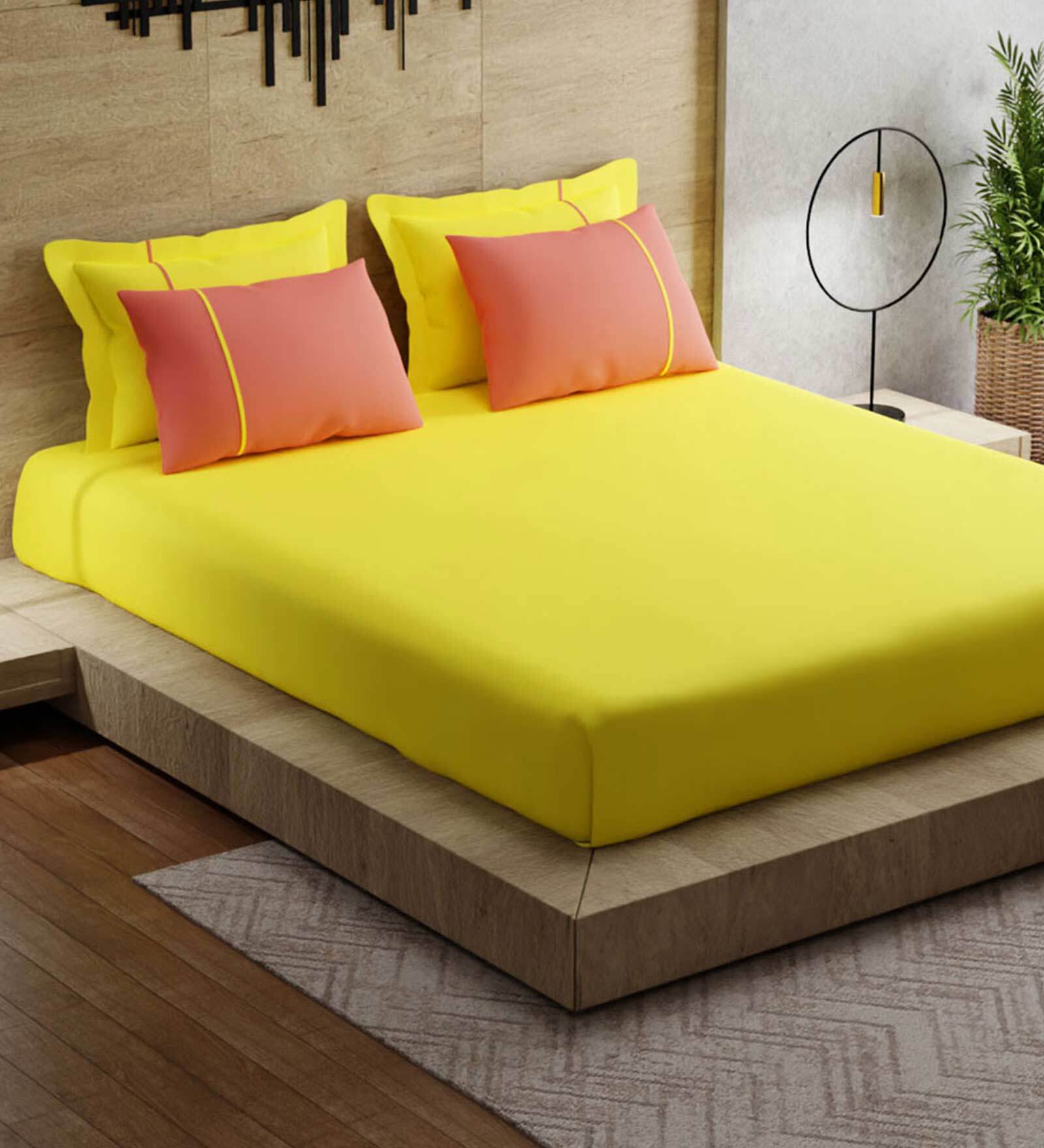 Buy Lime Solid 144 TC Cotton King Sized Bed Sheets with 4 Pillow Covers