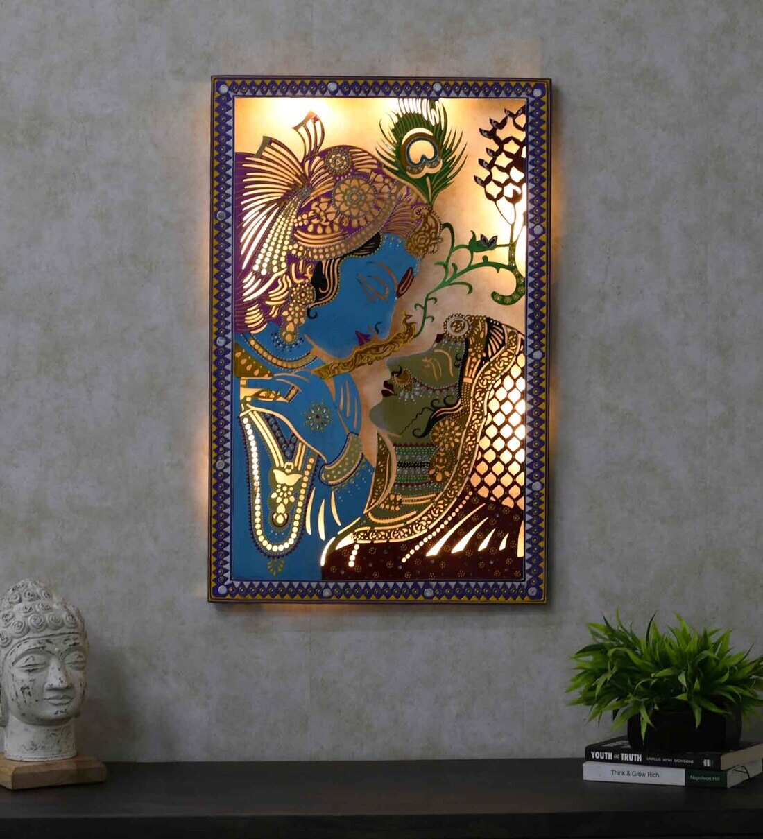 krishna photo frame with light