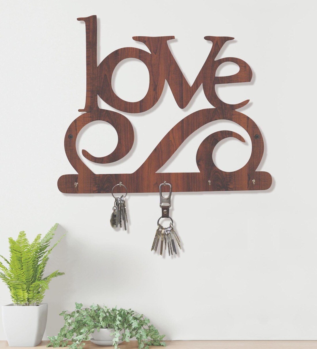 Buy Love Walnut Anglo Finish Mdf Wall Hanging With 5 Hooks Key Holder