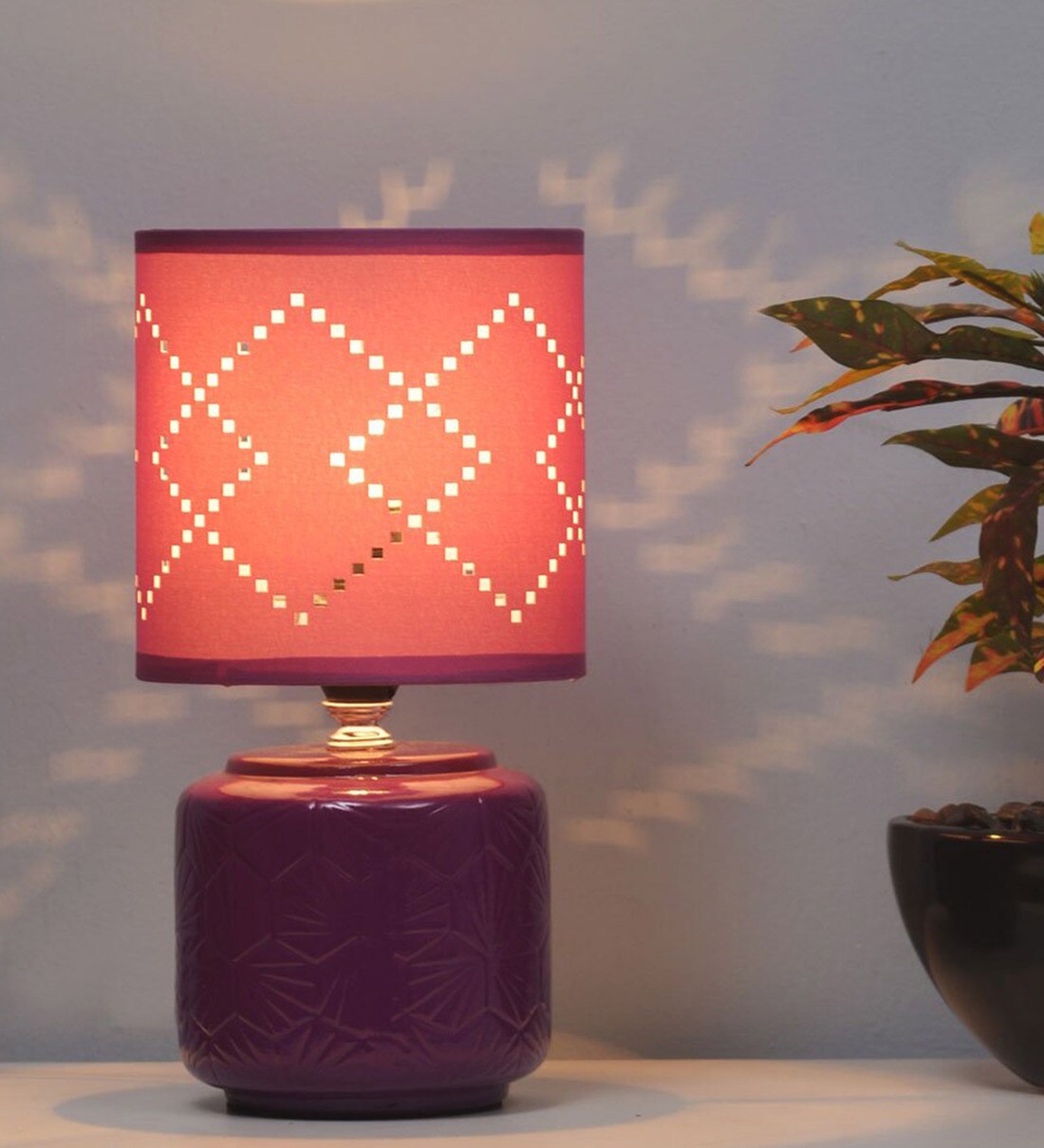 Buy Lumia Purple Fabric Shade Table Lamp with Purple Base by Home